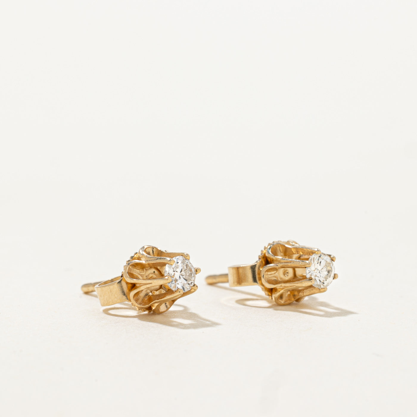 14k Belcher Set Diamond Textured Stud Earrings | 0.20ctw