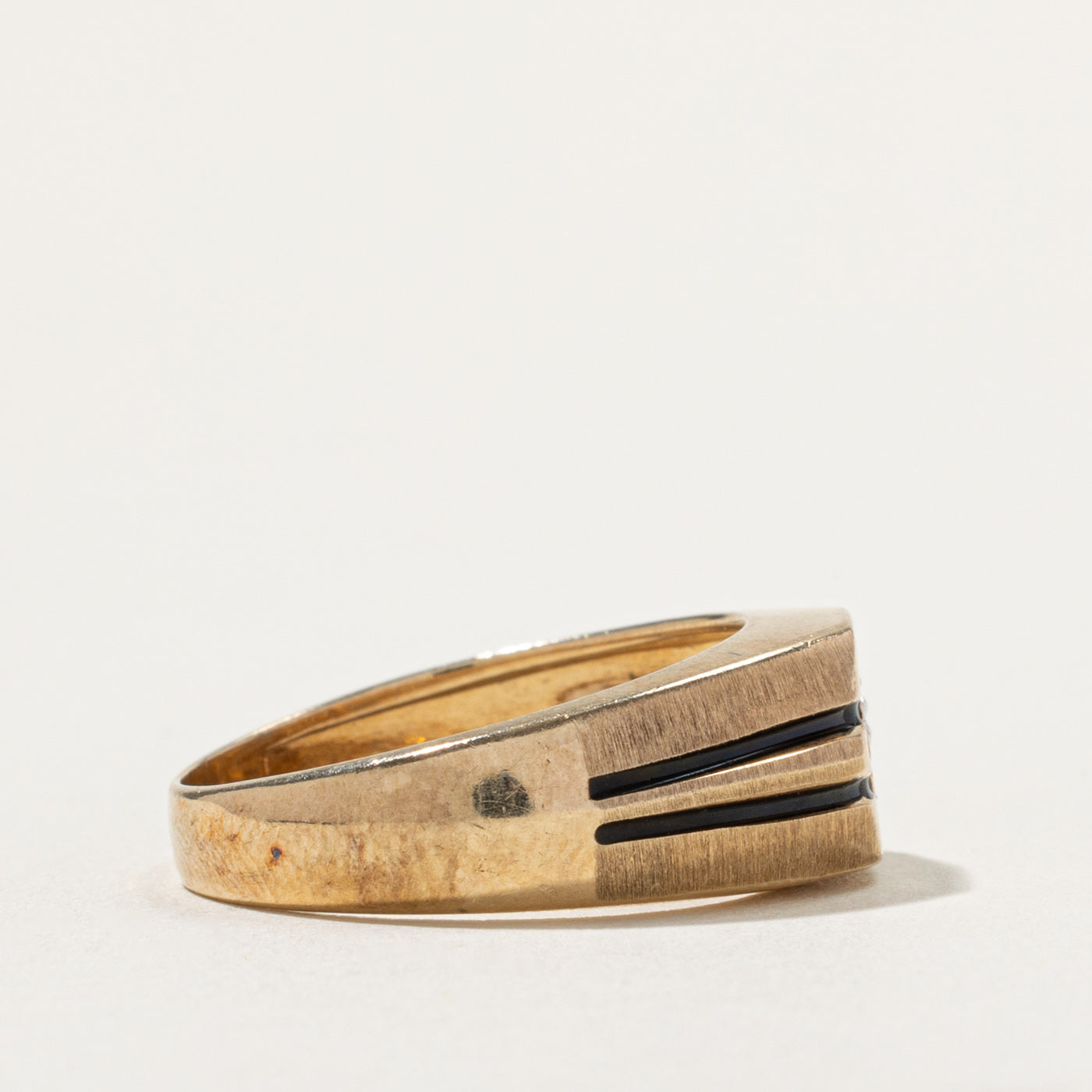 10k Diamond Hexagon Grooved Signet Ring | SZ 10