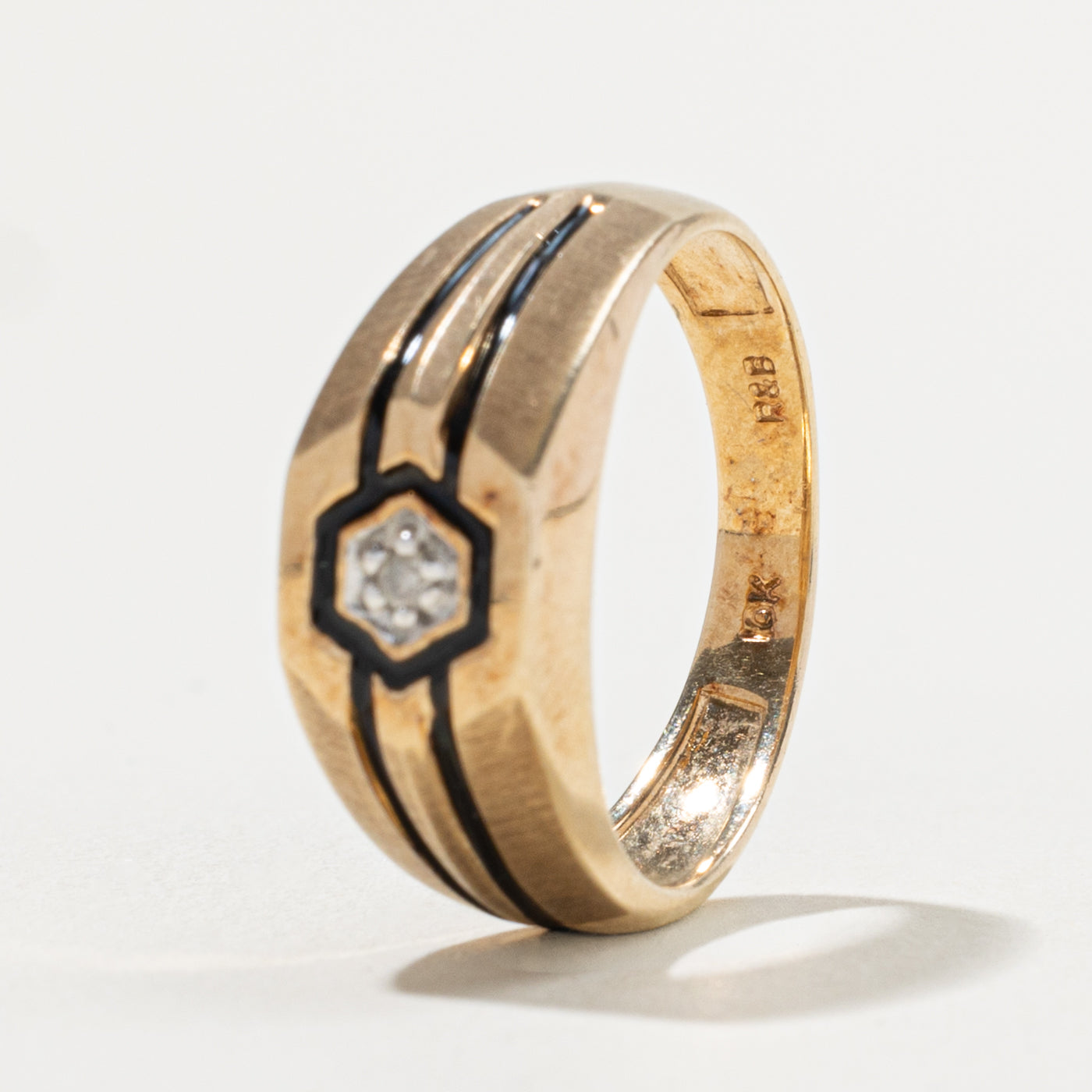 79ist【イスト】ゴールドリング インベーダー　10k 10k Diamond Hexagon Grooved Signet Ring | SZ 10