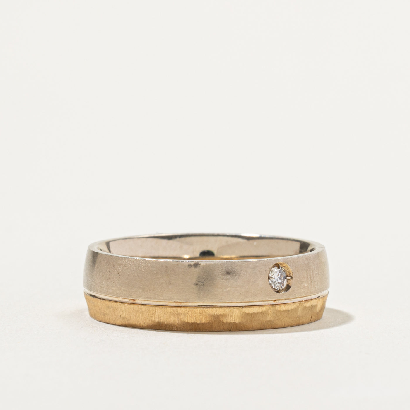10k Two Tone Gold Flush Set Diamond Band | 6.75mm | SZ 10.25
