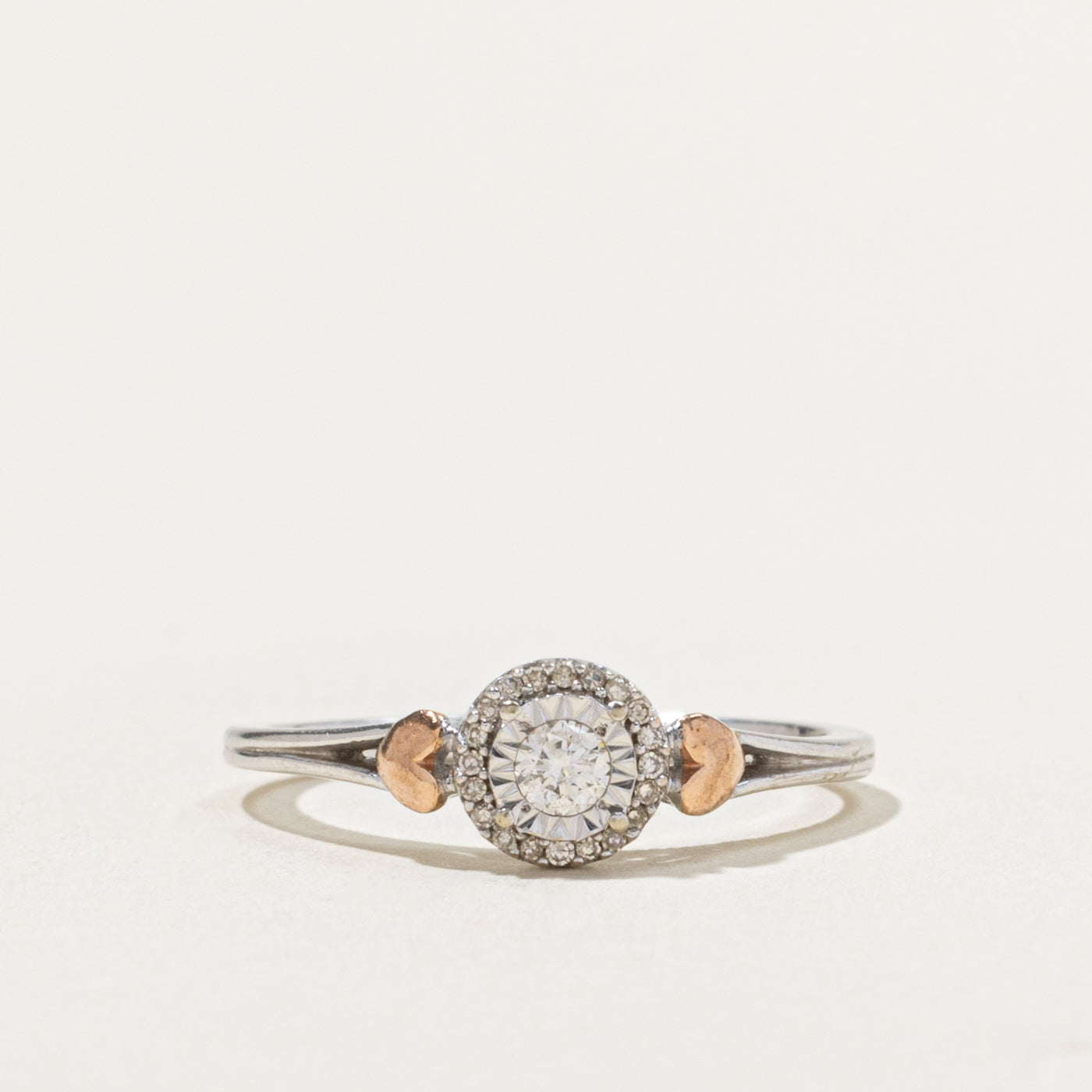 10k Illusion Set Diamond Halo Heart Accented Ring | SZ 6.75