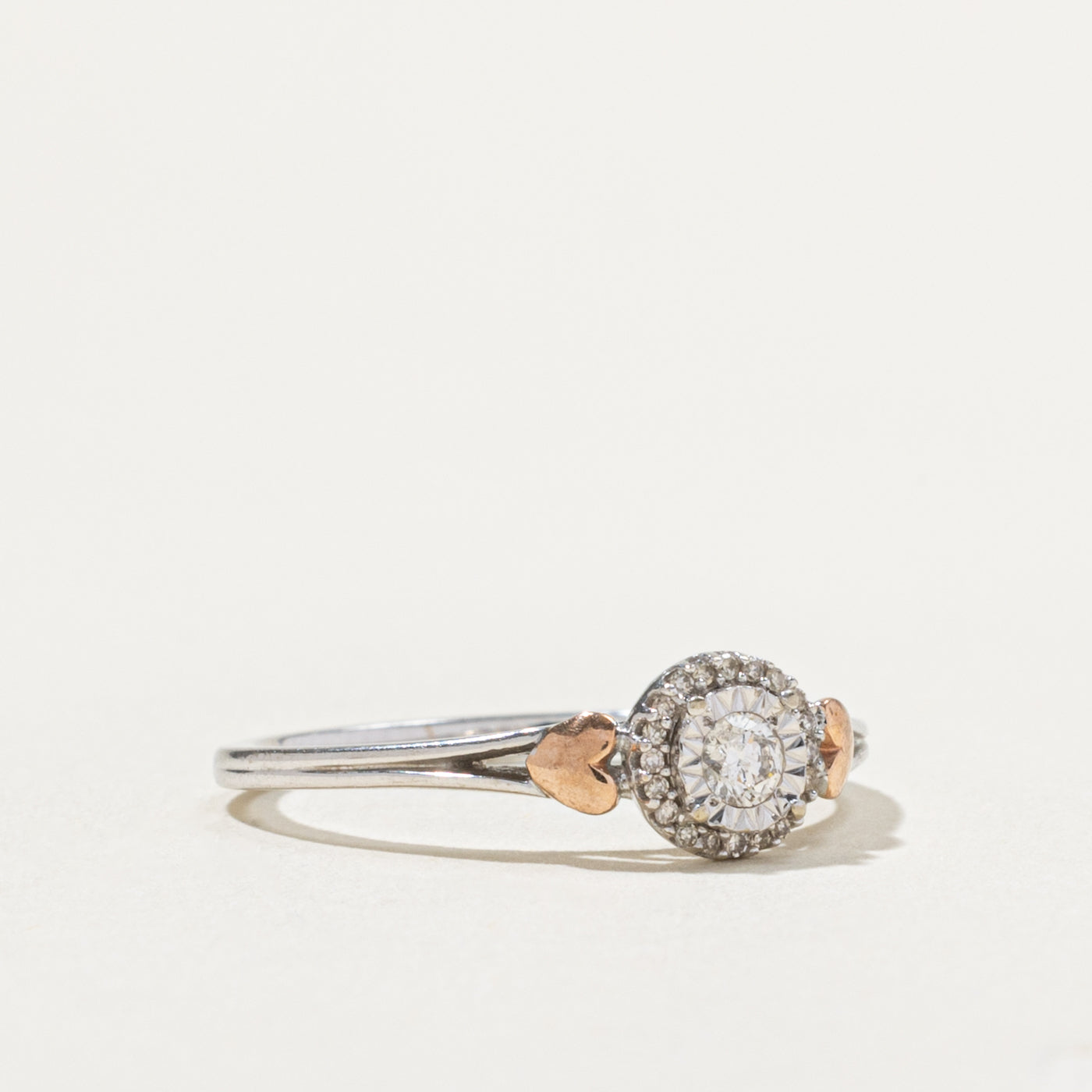 10k Illusion Set Diamond Halo Heart Accented Ring | SZ 6.75