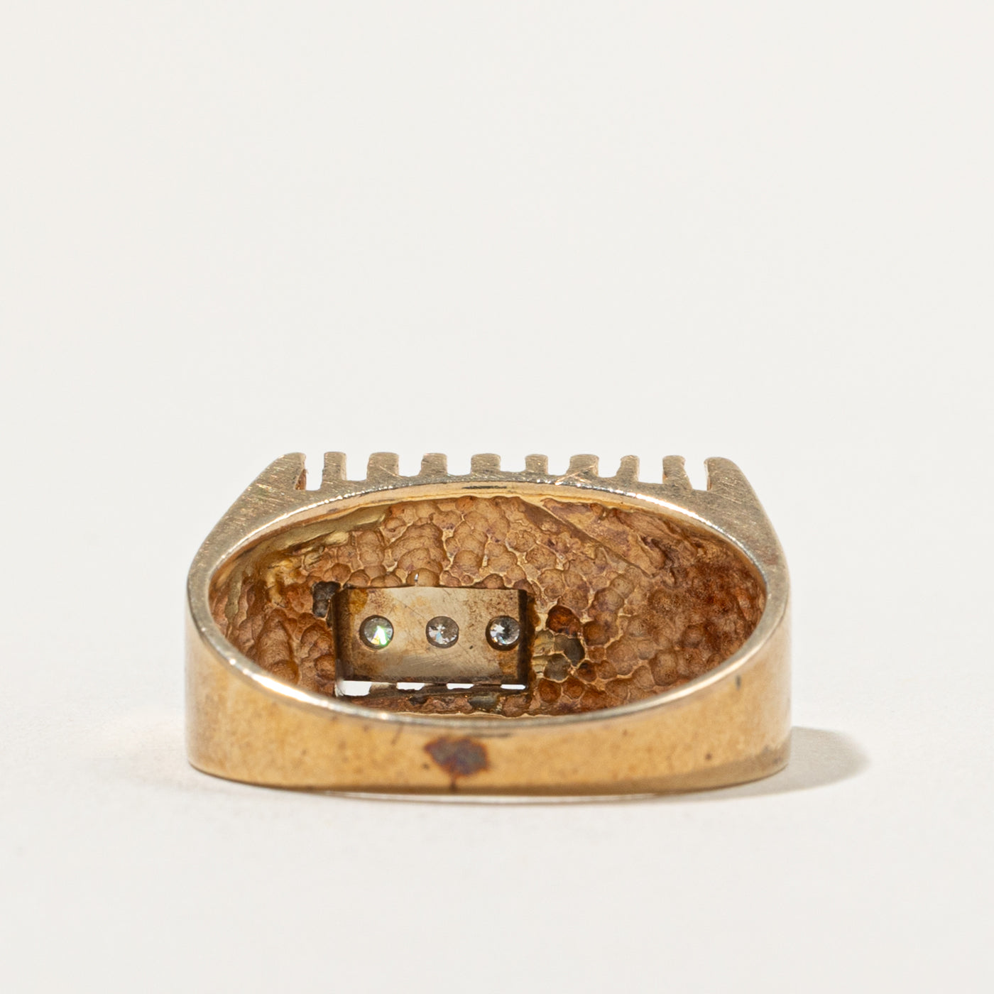 10k Diamond Geometric Fluted Signet Ring | SZ 8.5