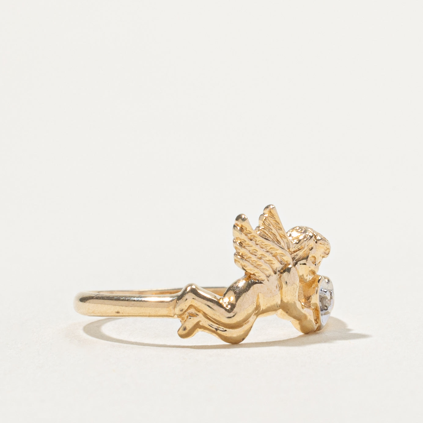 10k Diamond Heart Cherub Ring | SZ 6