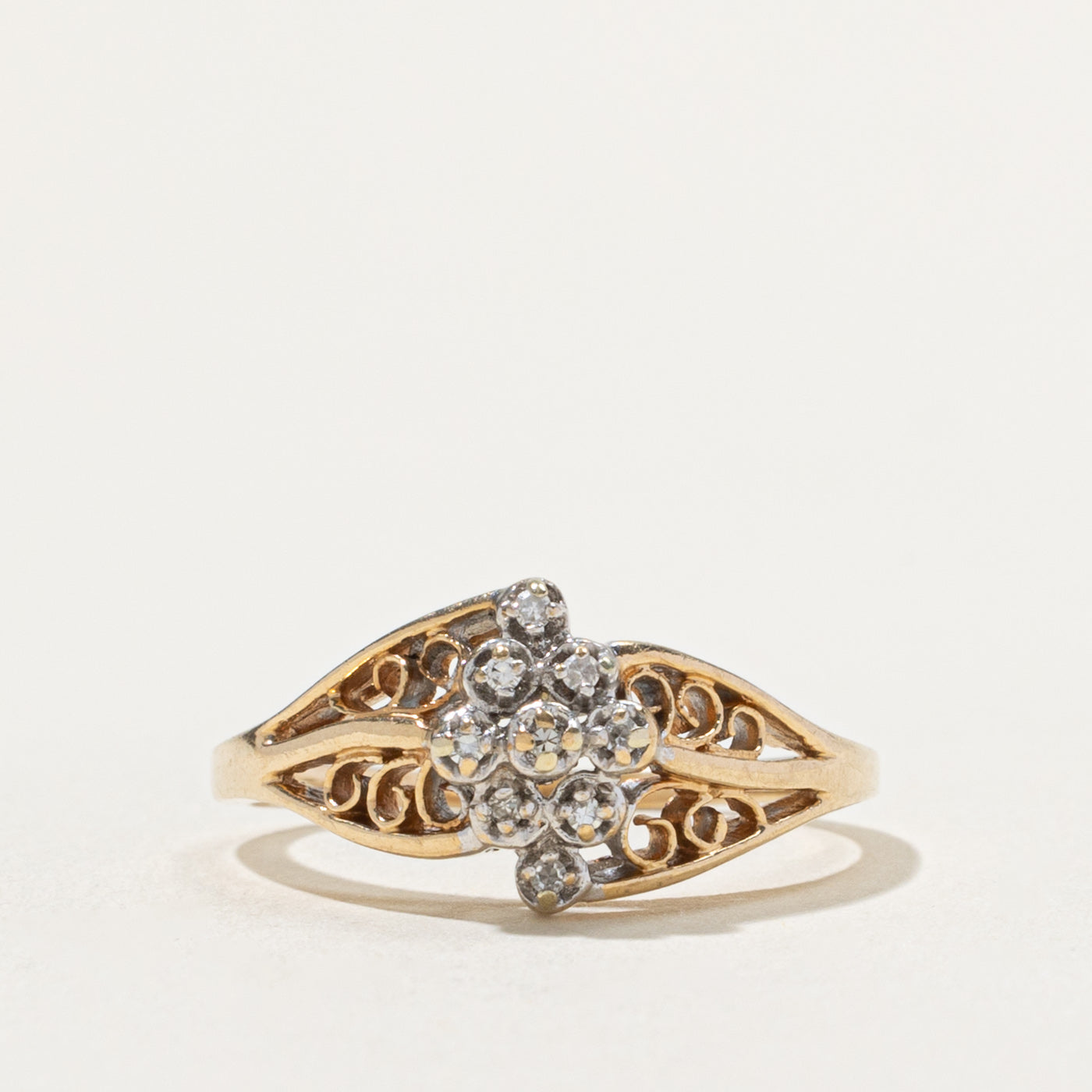Diamond Floral Cluster Scrollwork Ring | SZ 7.25