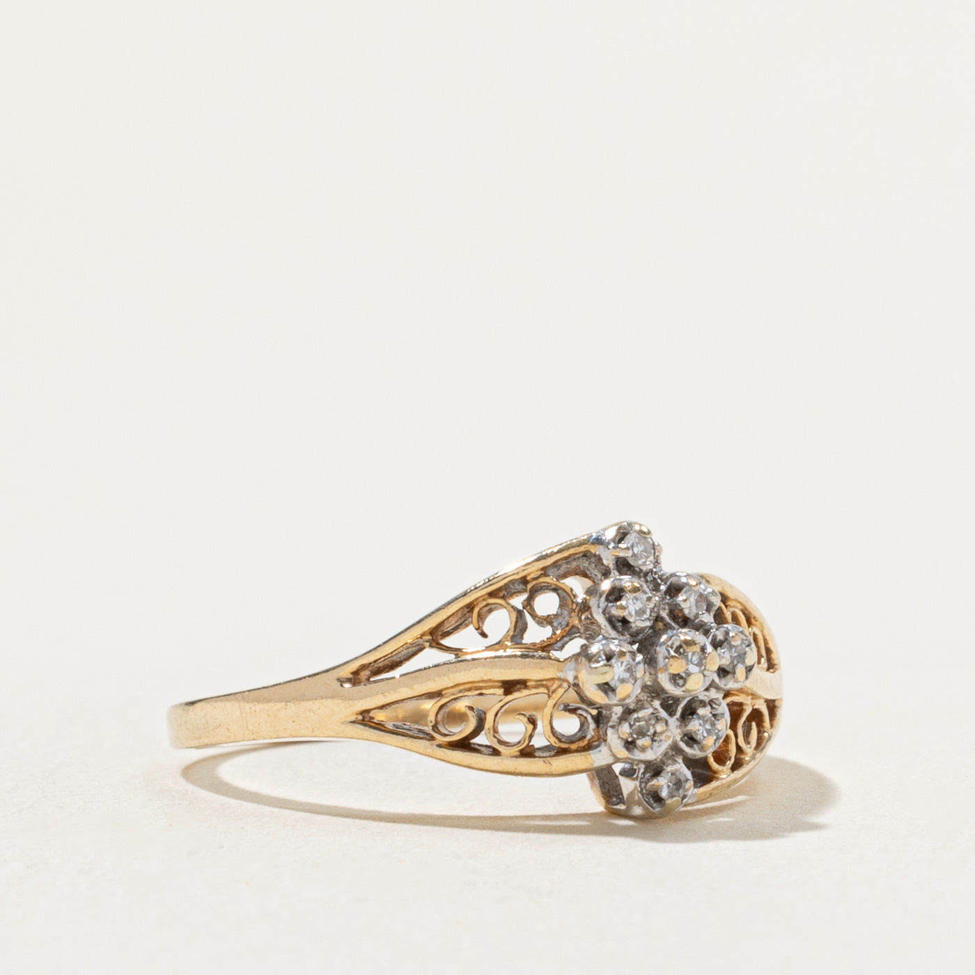Diamond Floral Cluster Scrollwork Ring | SZ 7.25