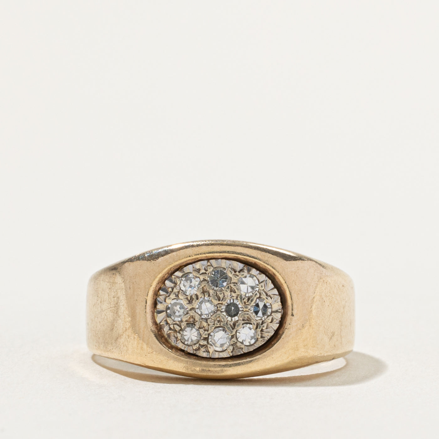 10k Diamond Oval Cluster Signet Ring | SZ 9.75