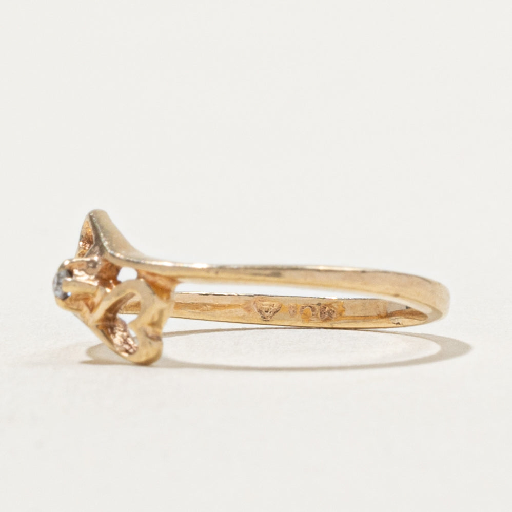 10k Diamond Heart Accented Petite Ring | SZ 3