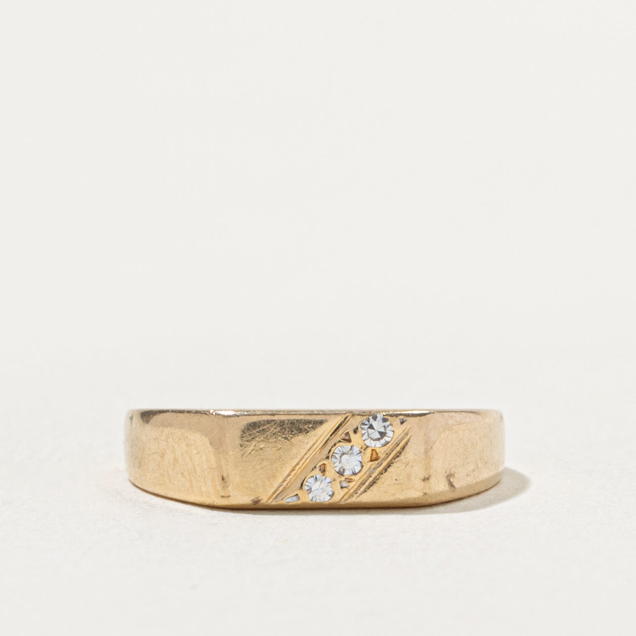 14k Diagonal Diamond Thin Signet Ring | SZ 4.75