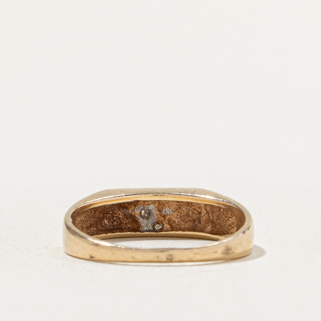 14k Diagonal Diamond Thin Signet Ring | SZ 4.75