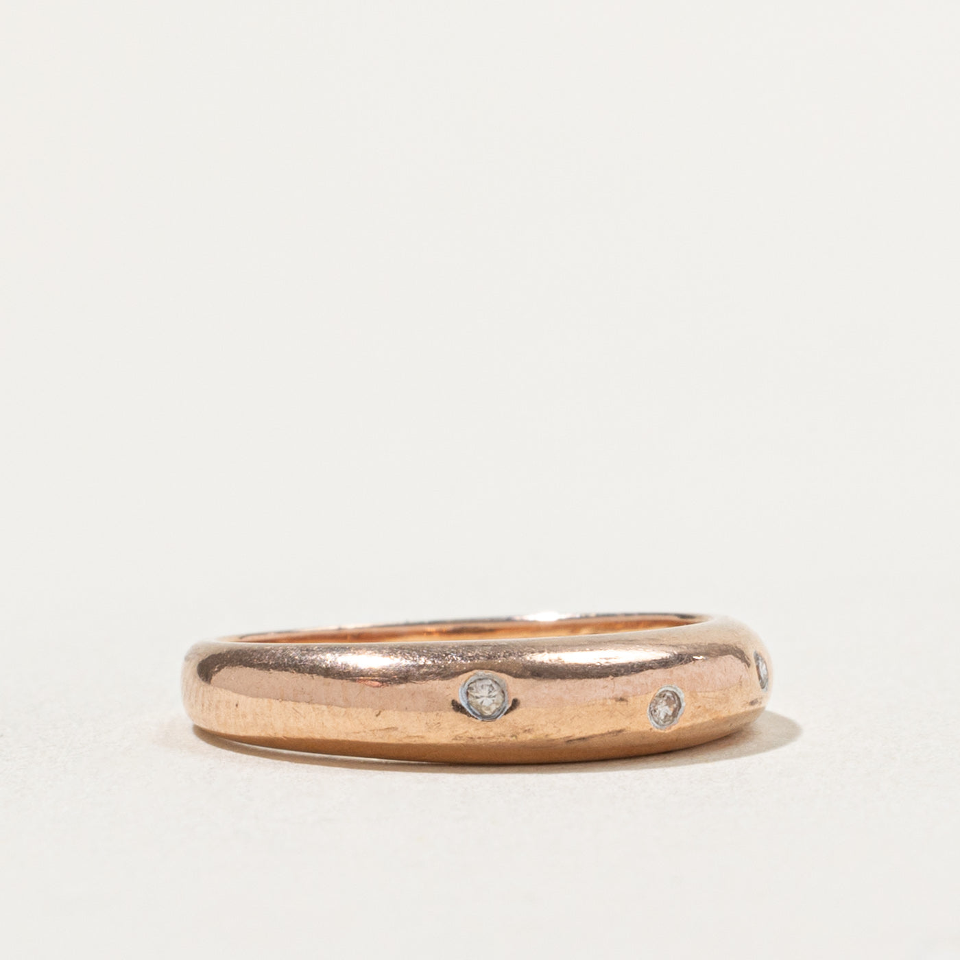 14k Rose Gold Flush Set Diamond Dome Ring | SZ 6.5
