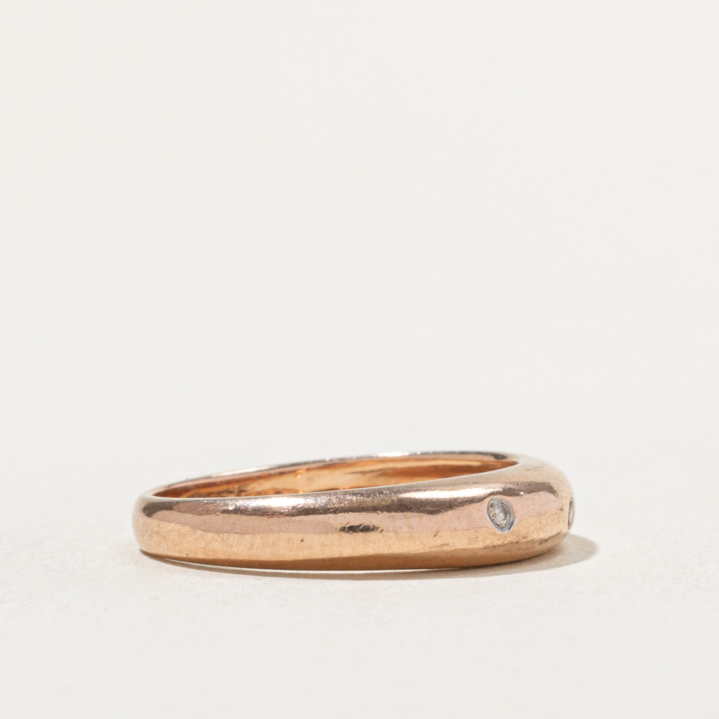 14k Rose Gold Flush Set Diamond Dome Ring | SZ 6.5