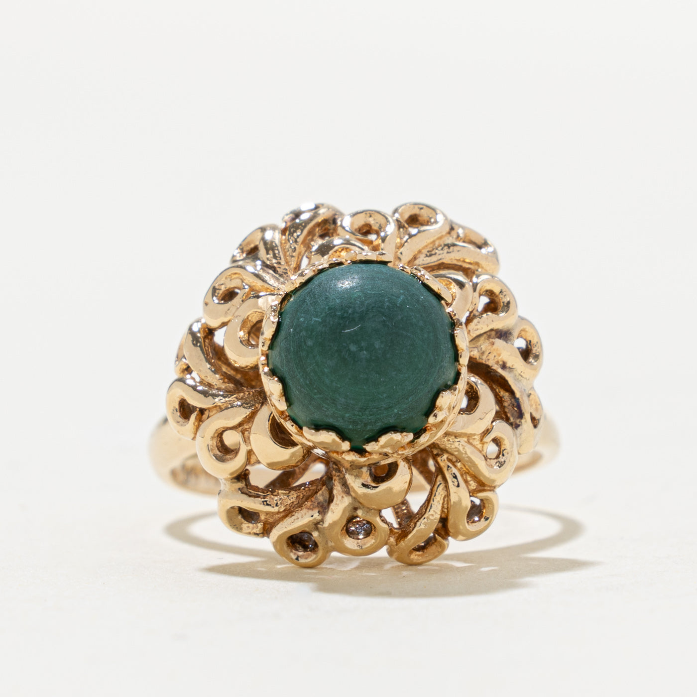 14k Malachite Ornate Floral Cocktail Ring | 3.00ct | SZ 6.75