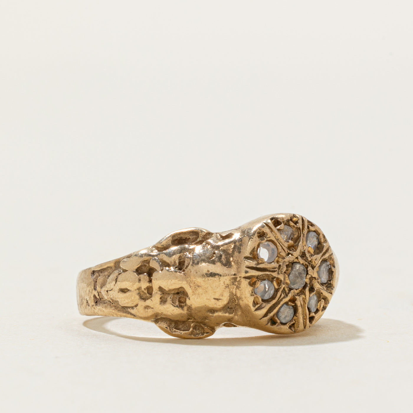 Antique Gothic Revival Style Diamond Cluster Face Ring  | 0.12 ctw | SZ 6.5