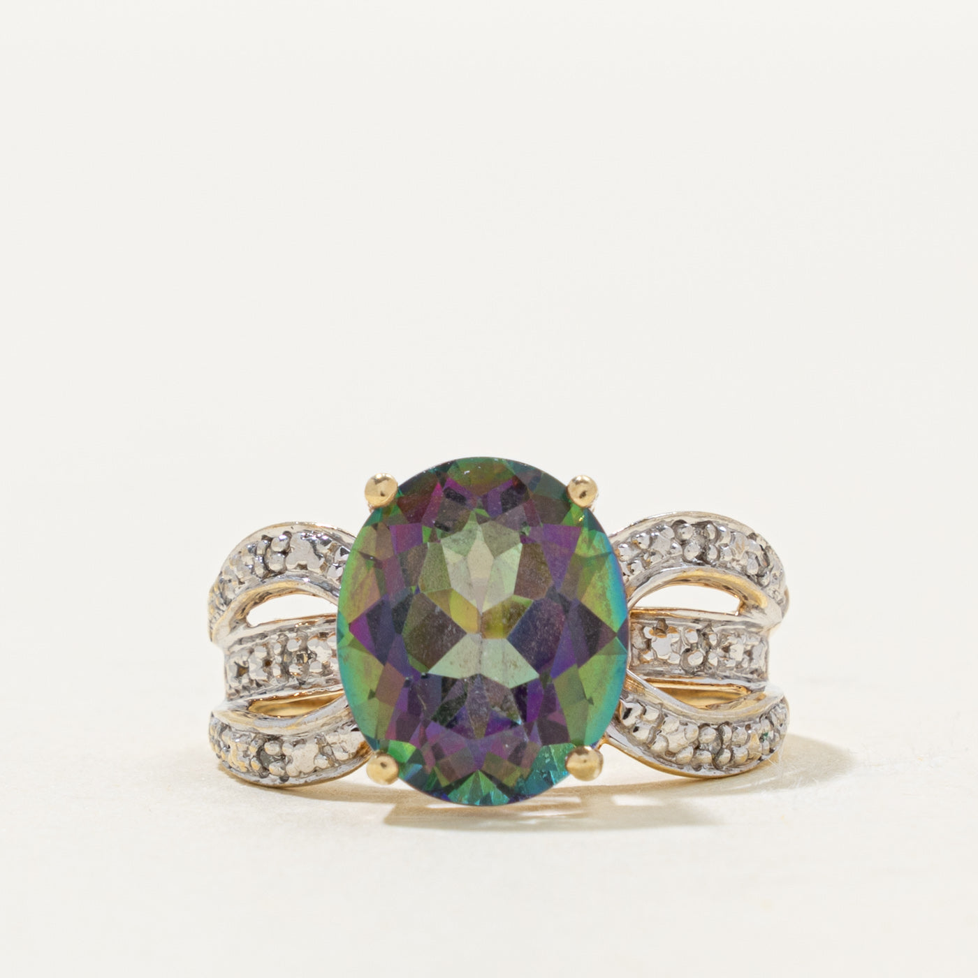 10k Mystic Topaz & Diamond Accented Ring | 5.00ct, 0.02ctw | SZ 7