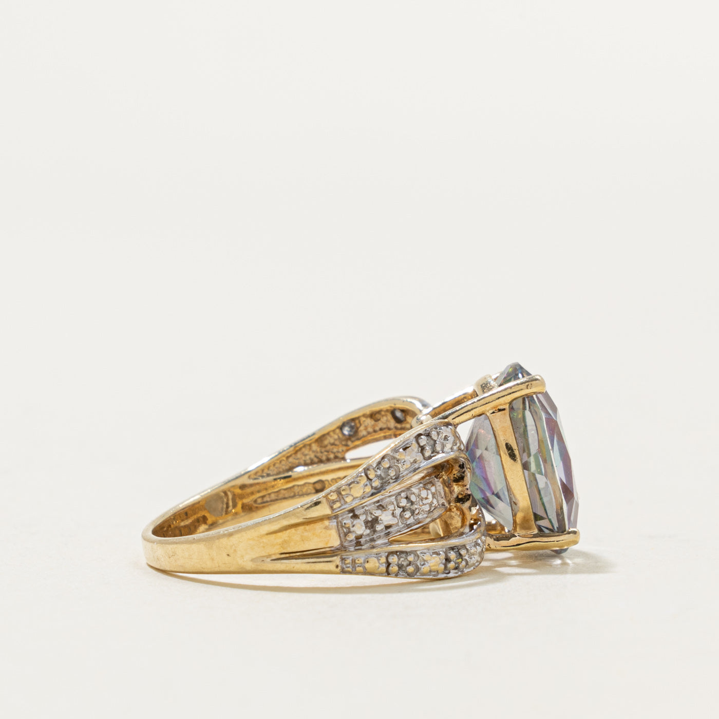10k Mystic Topaz & Diamond Accented Ring | 5.00ct, 0.02ctw | SZ 7