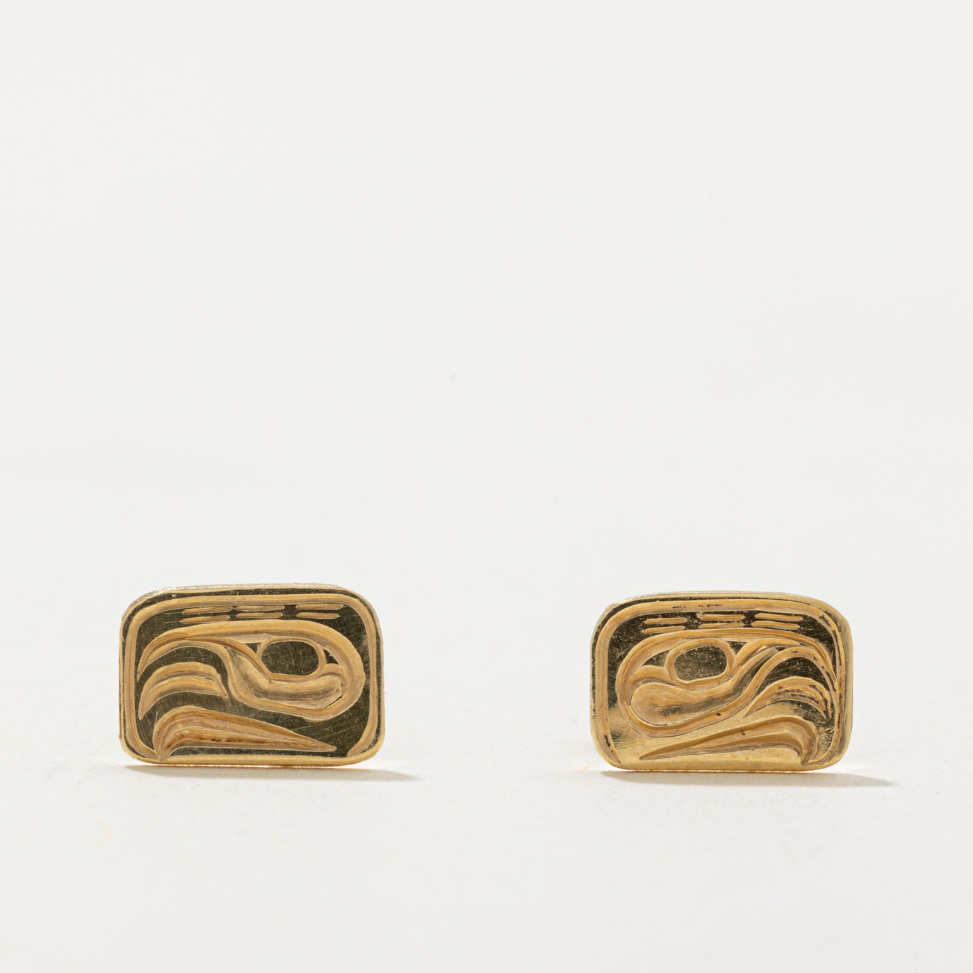 14K Yellow Gold Indigenous Carved Eagle Studs