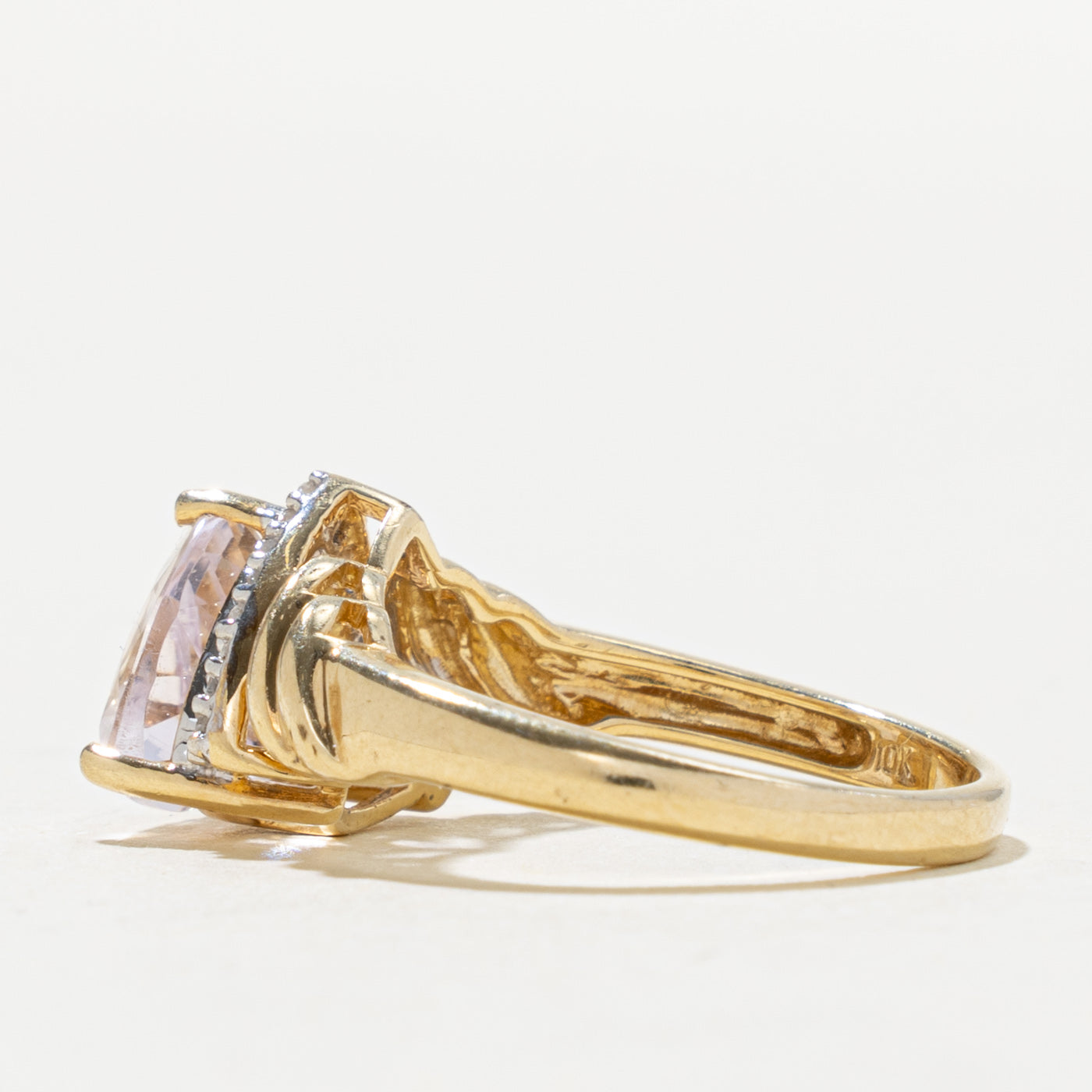 10k Trillion Cut Kunzite & Diamond Accented Ring | 2.20ct, 0.05ctw | SZ 7