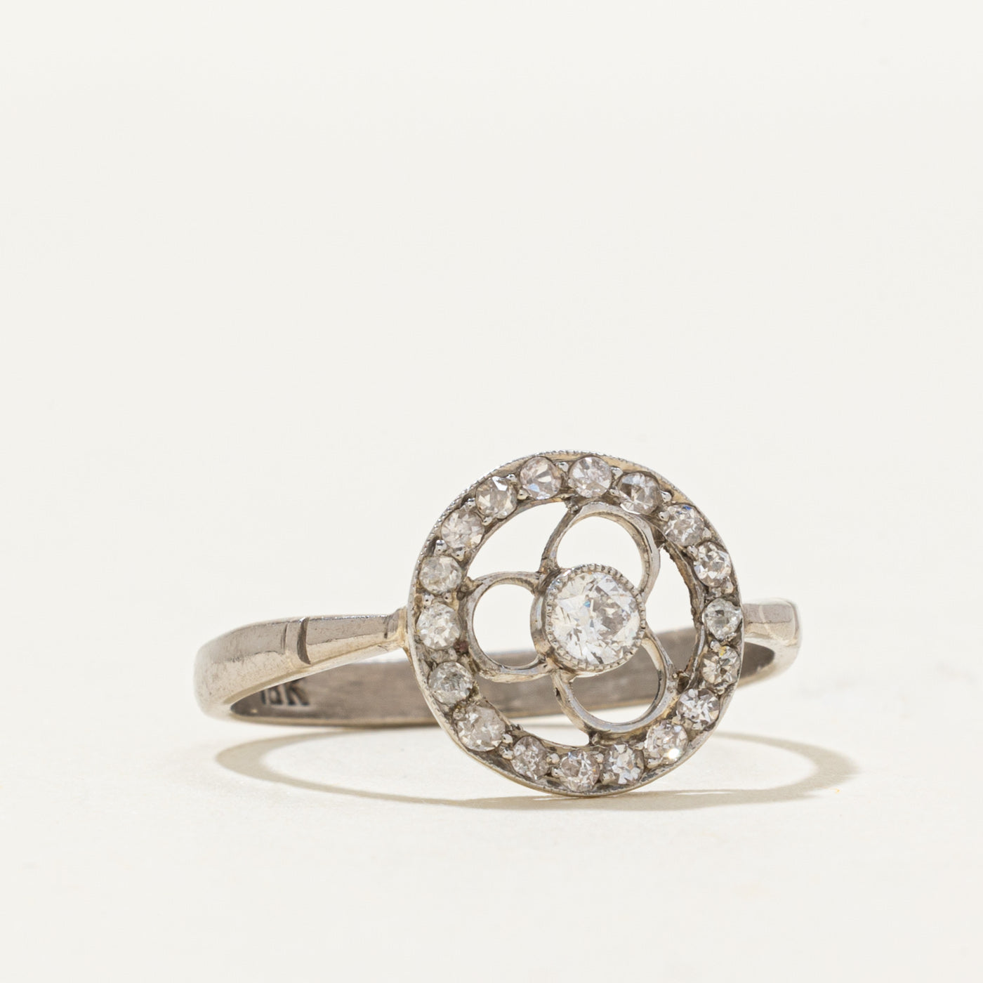 18k Antique Diamond Halo Openwork Ring | 0.1ct VS1 G/H, 0.18ctw | SZ 7.25