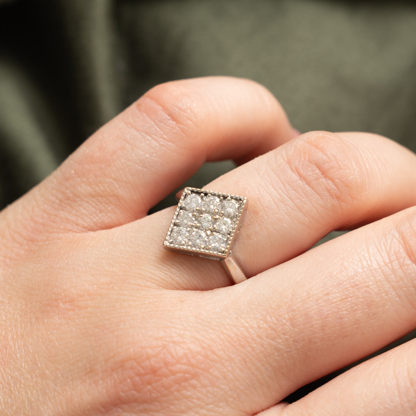 14k Diamond Grid Navette Ring | 0.77ctw | SZ 5.75