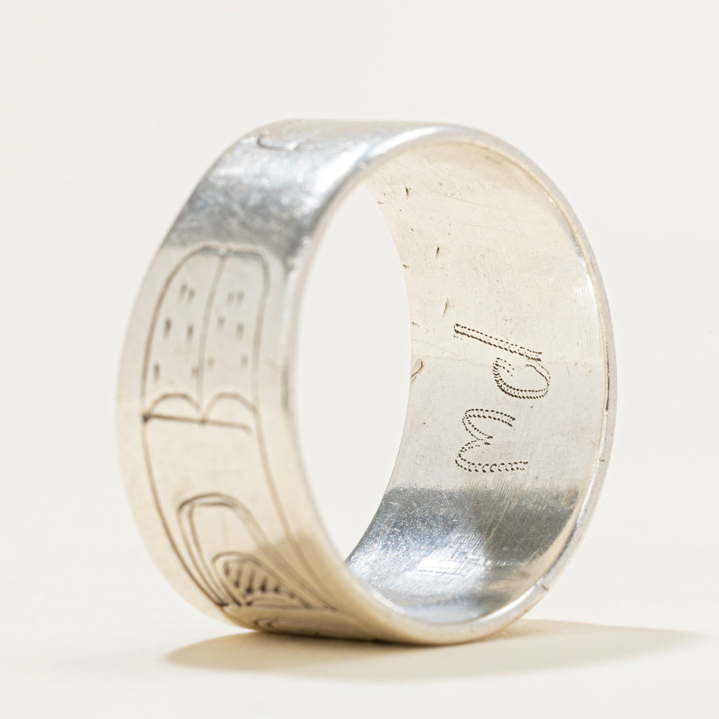 Sterling Silver & 14k Gold Indigenous Carved Raven Ring | SZ 9.5