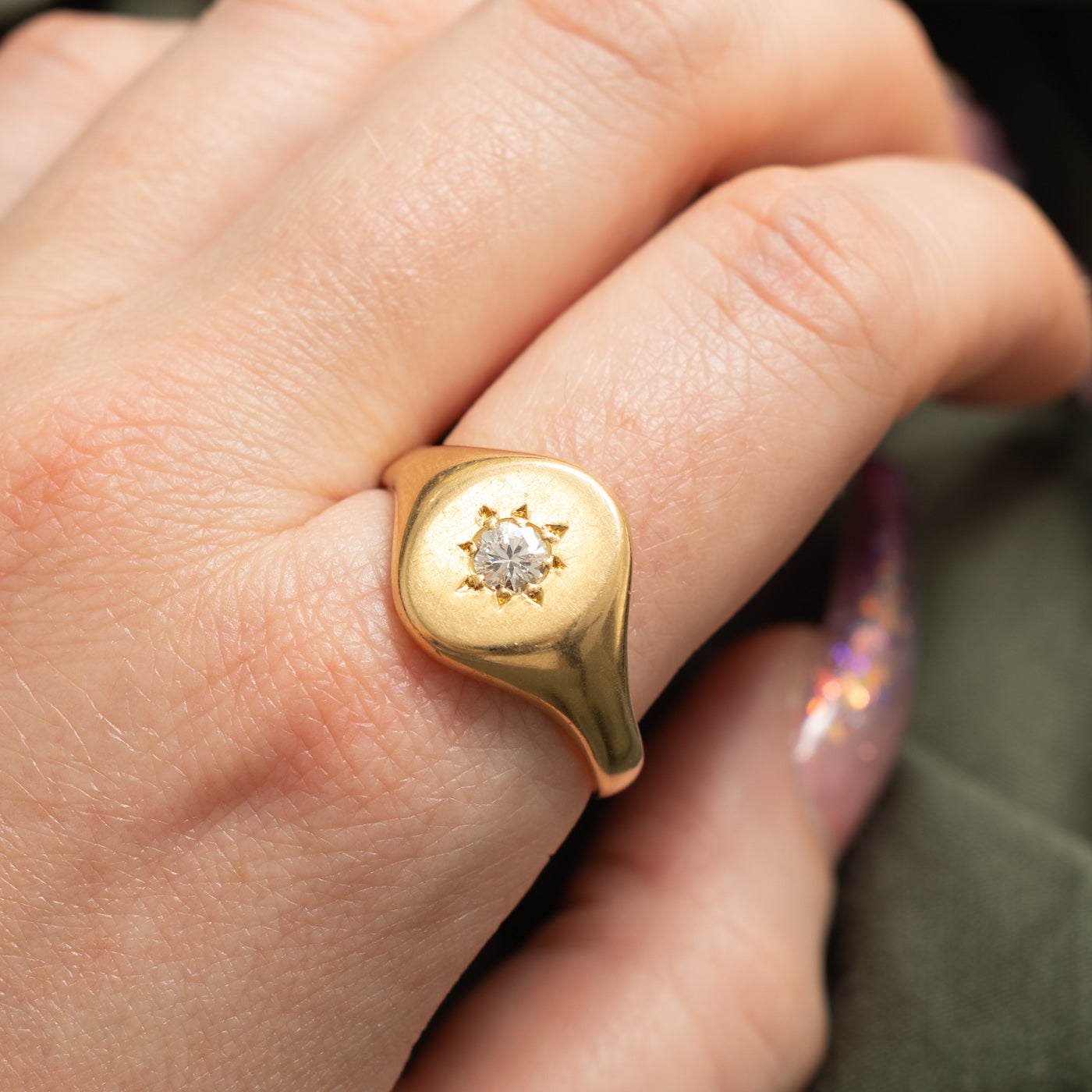 Edwardian 1918 London Star Set Diamond Signet Ring | 0.42ct SI2 H/I | 12.75