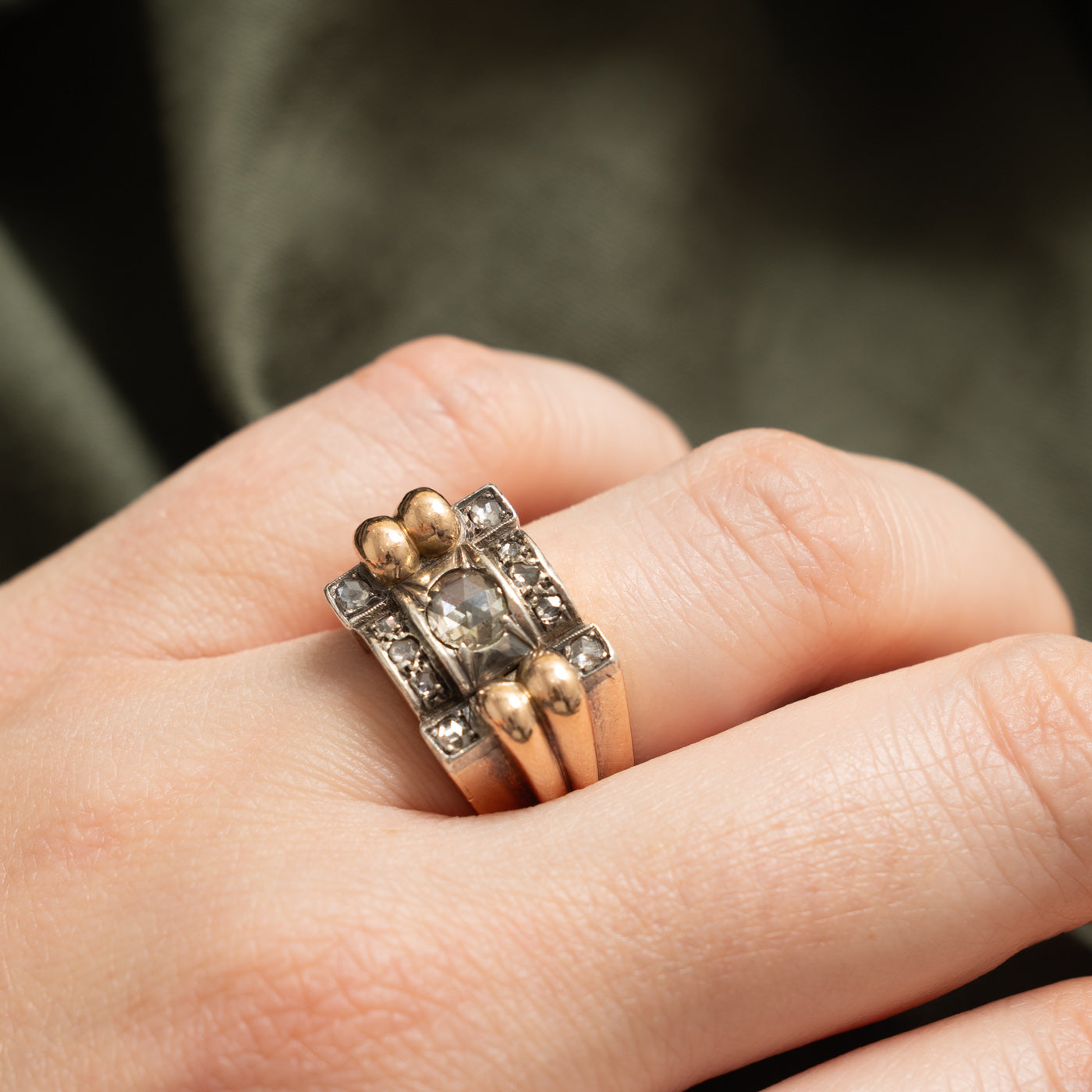 Art Deco Rose Cut Diamond Grooved Chunky Ring | 0.25 ct 0.30 ctw | SZ 6.75