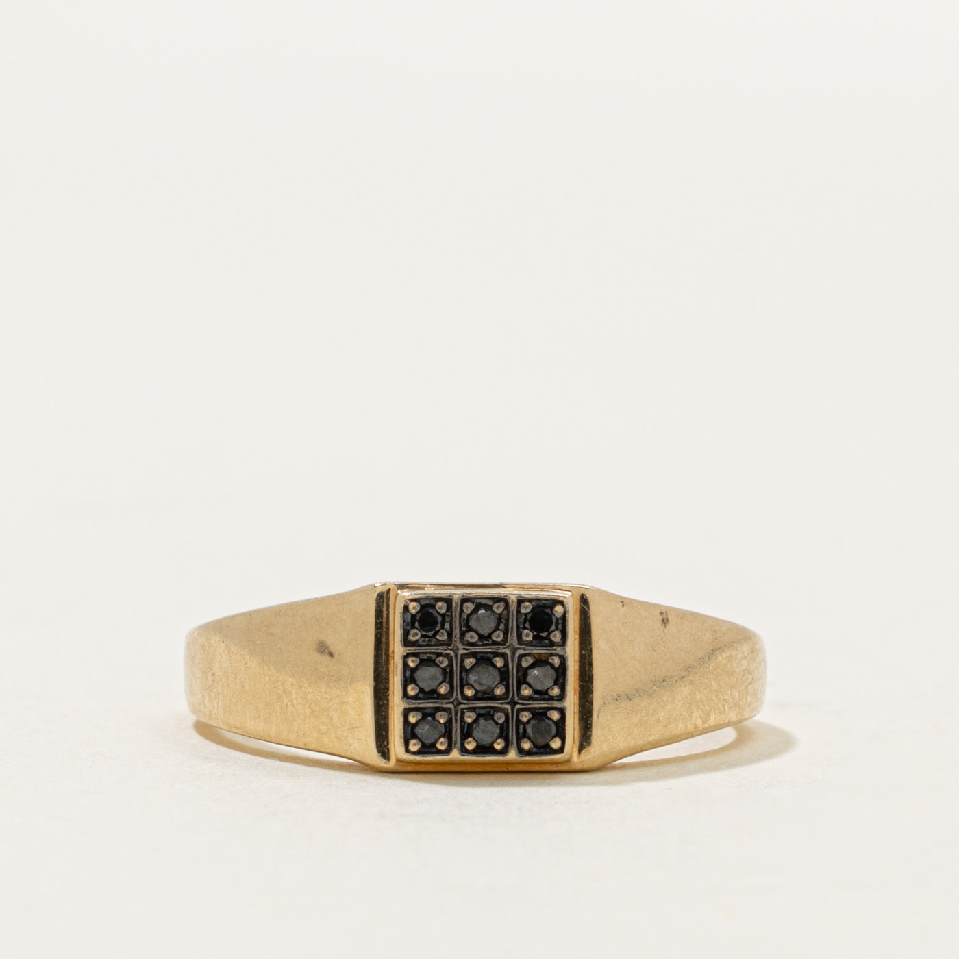 10k Grid Black Diamond Signet Ring | 0.04ctw | SZ 10.25