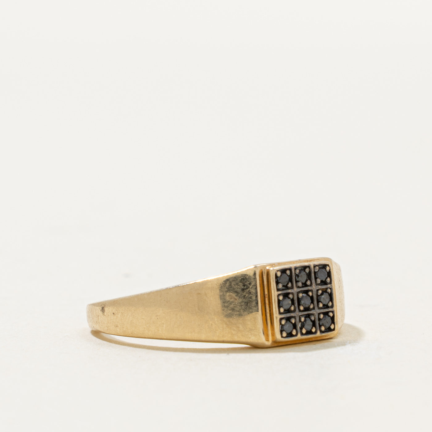 10k Grid Black Diamond Signet Ring | 0.04ctw | SZ 10.25