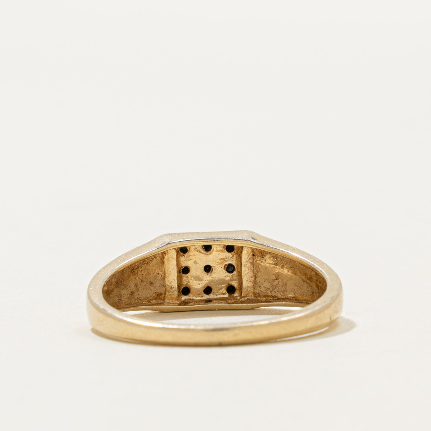 10k Grid Black Diamond Signet Ring | 0.04ctw | SZ 10.25