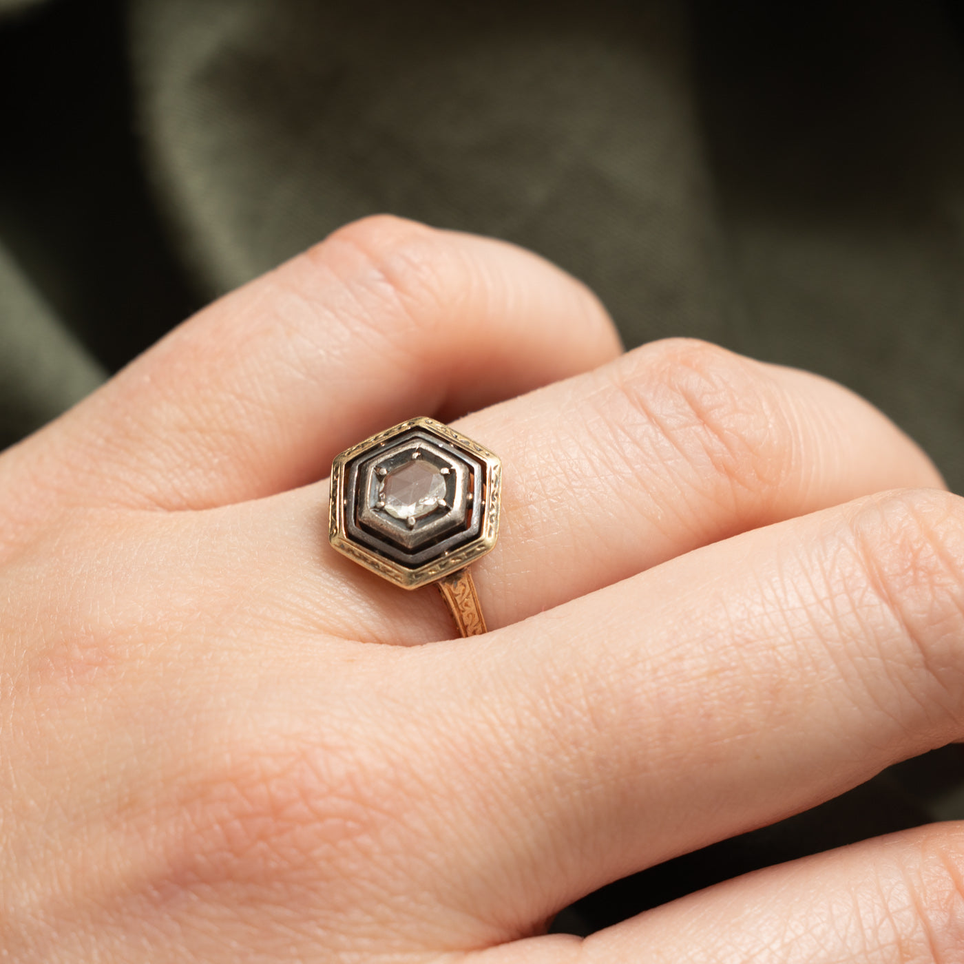 Victorian Rose Cut Diamond Hexagon Ring | 0.25ct SI2 G/H | SZ 6