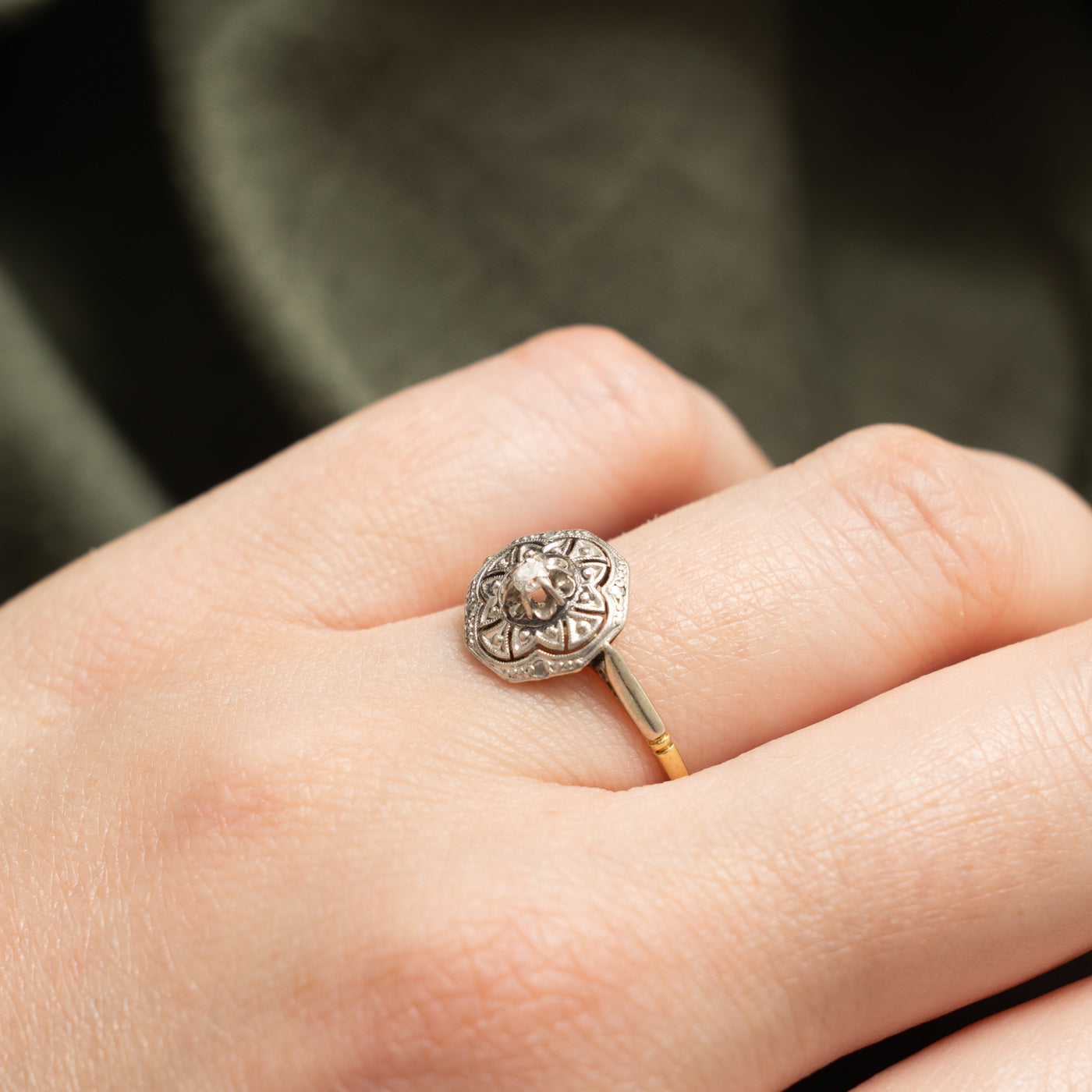Art Deco Swiss Cut Diamond Ornate Ring | 0.06ct, 0.02ctw | SZ 8.25