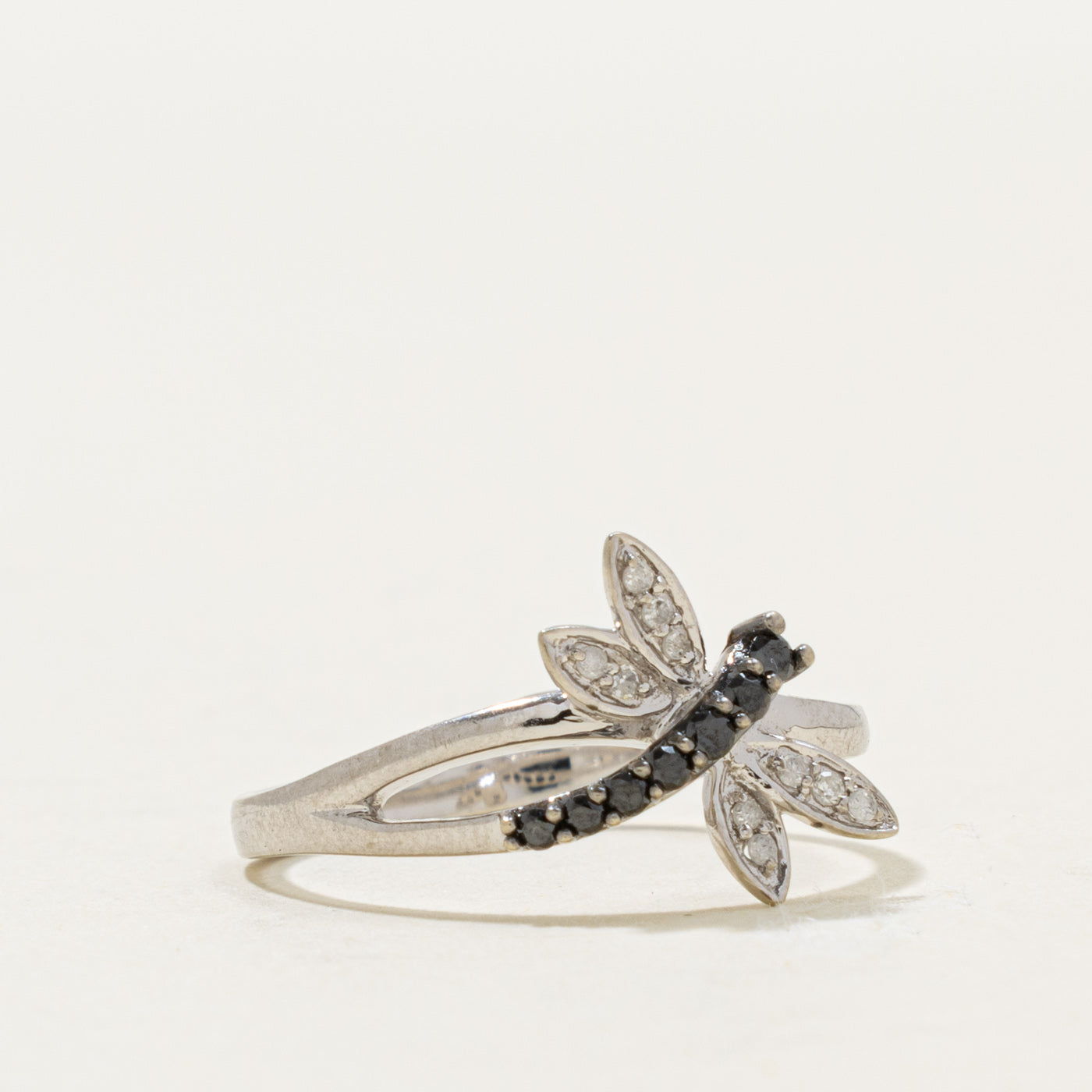 10k Black & White Diamond Dragonfly Ring | 0.10ctw | SZ 7.25