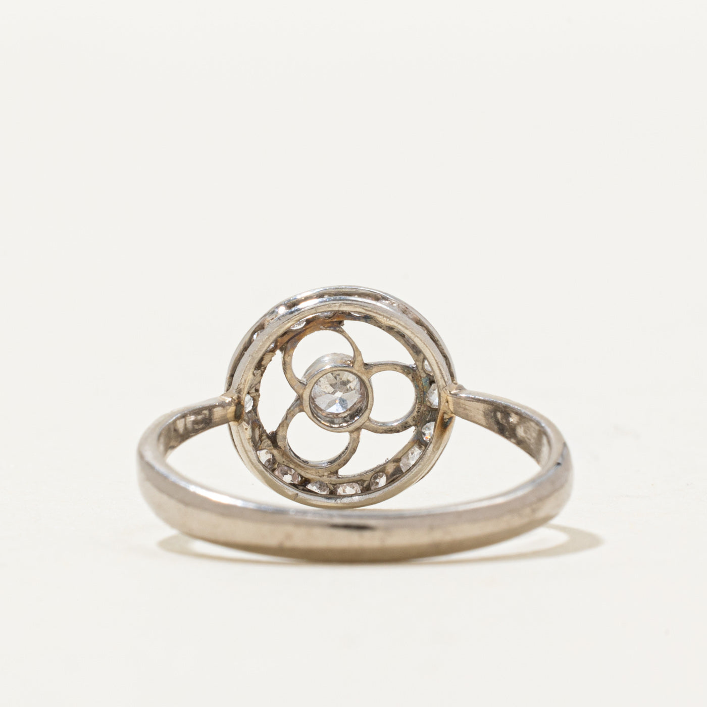 18k Antique Diamond Halo Openwork Ring | 0.1ct VS1 G/H, 0.18ctw | SZ 7.25