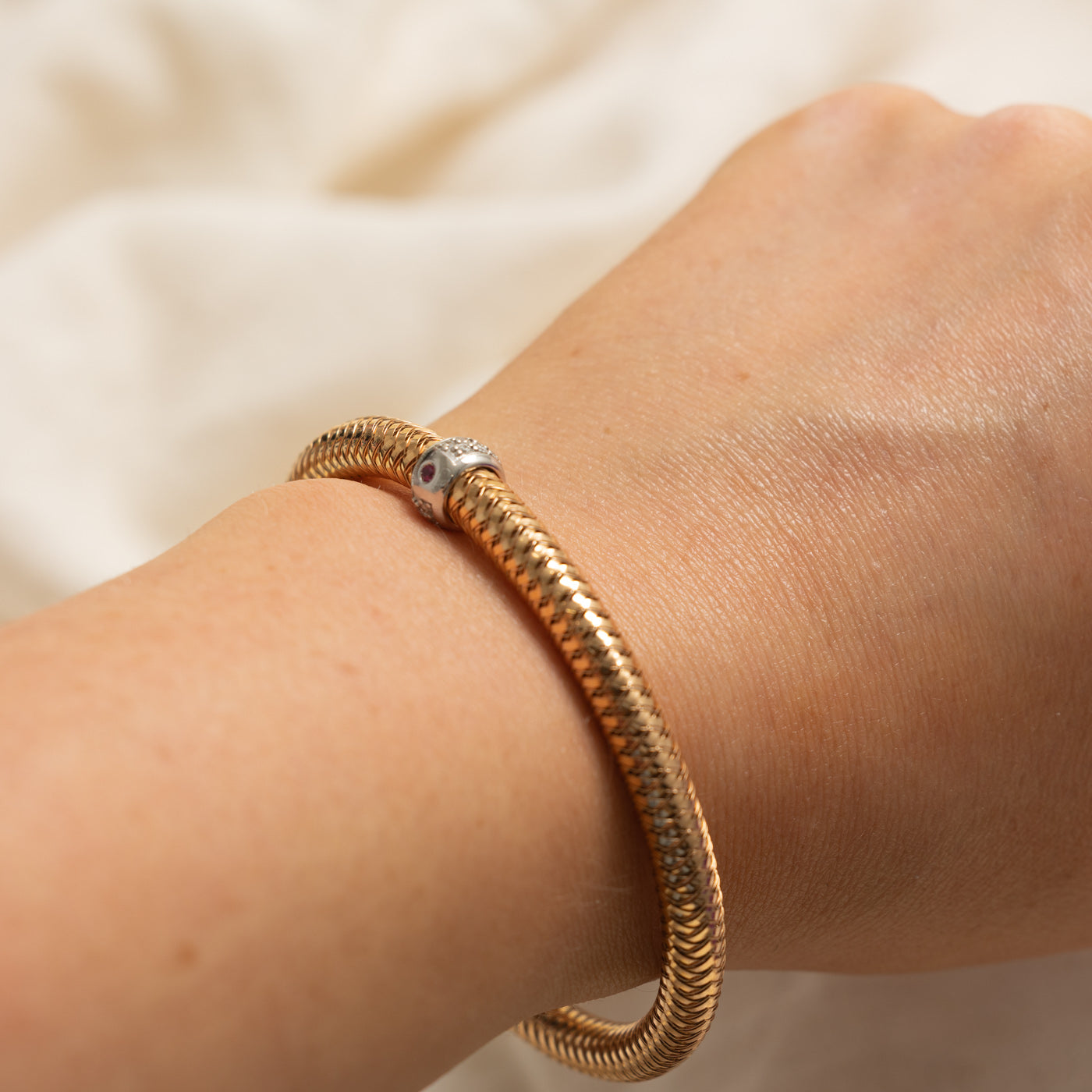 'Roberto Coin' 18k Primavera Ruby & Diamond Station Flexible Bracelet | 0.33ctw, 0.02ct | 6.5"