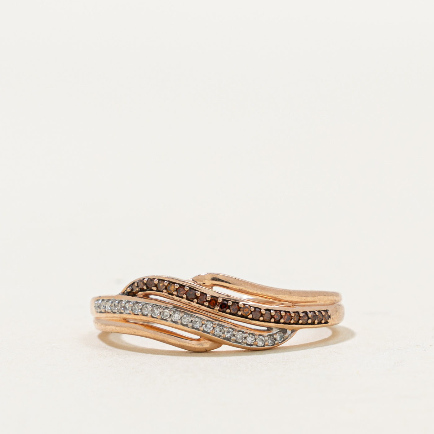 10k Cognac & White Diamond Wave Ring | 0.05ctw | SZ 8.25