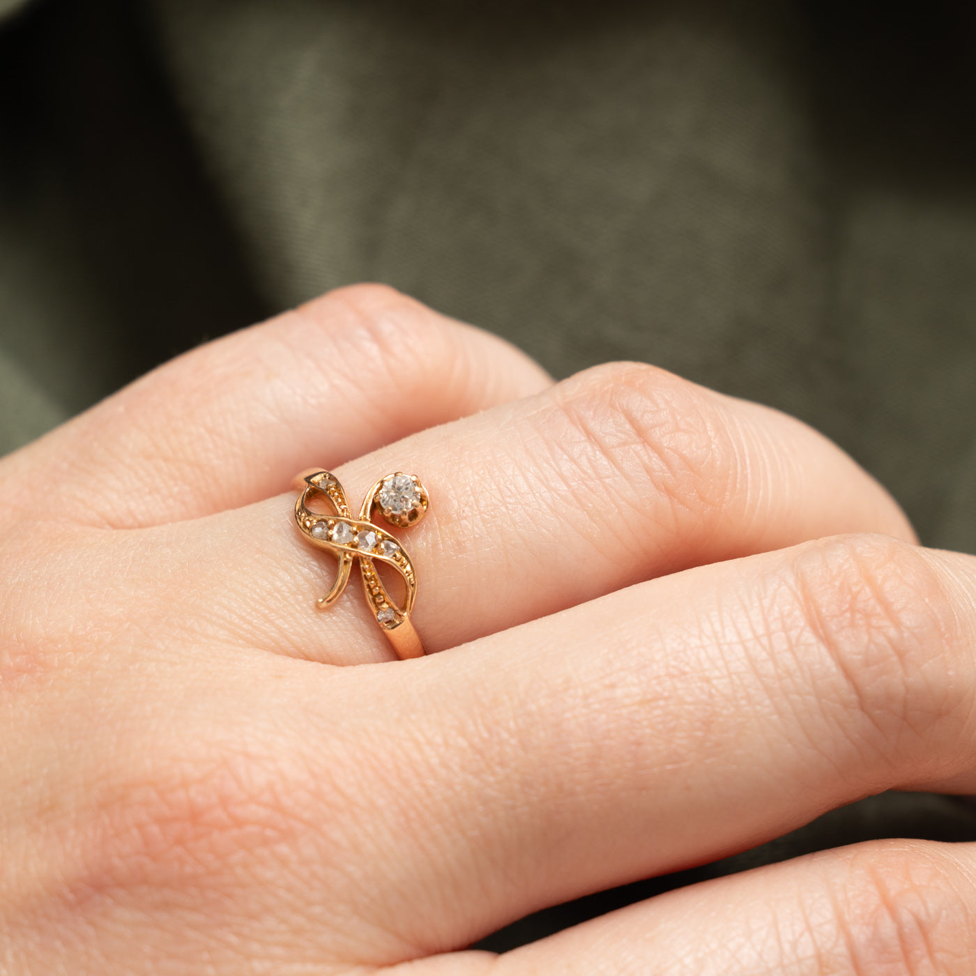 18k Old European & Rose Cut Diamond Swirl Ring | 0.12 ctw | SZ 6