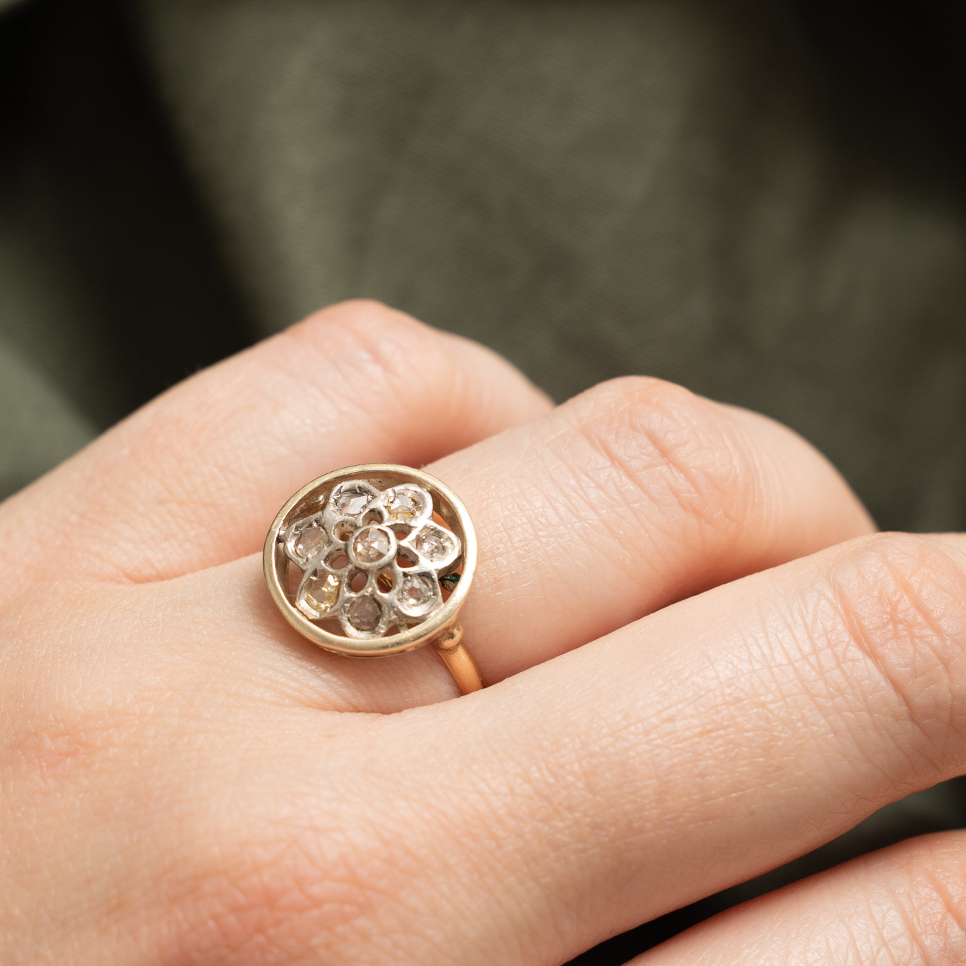 Italian Rose Cut Diamond Circular Openwork Ring | 0.05 ctw | SZ 6