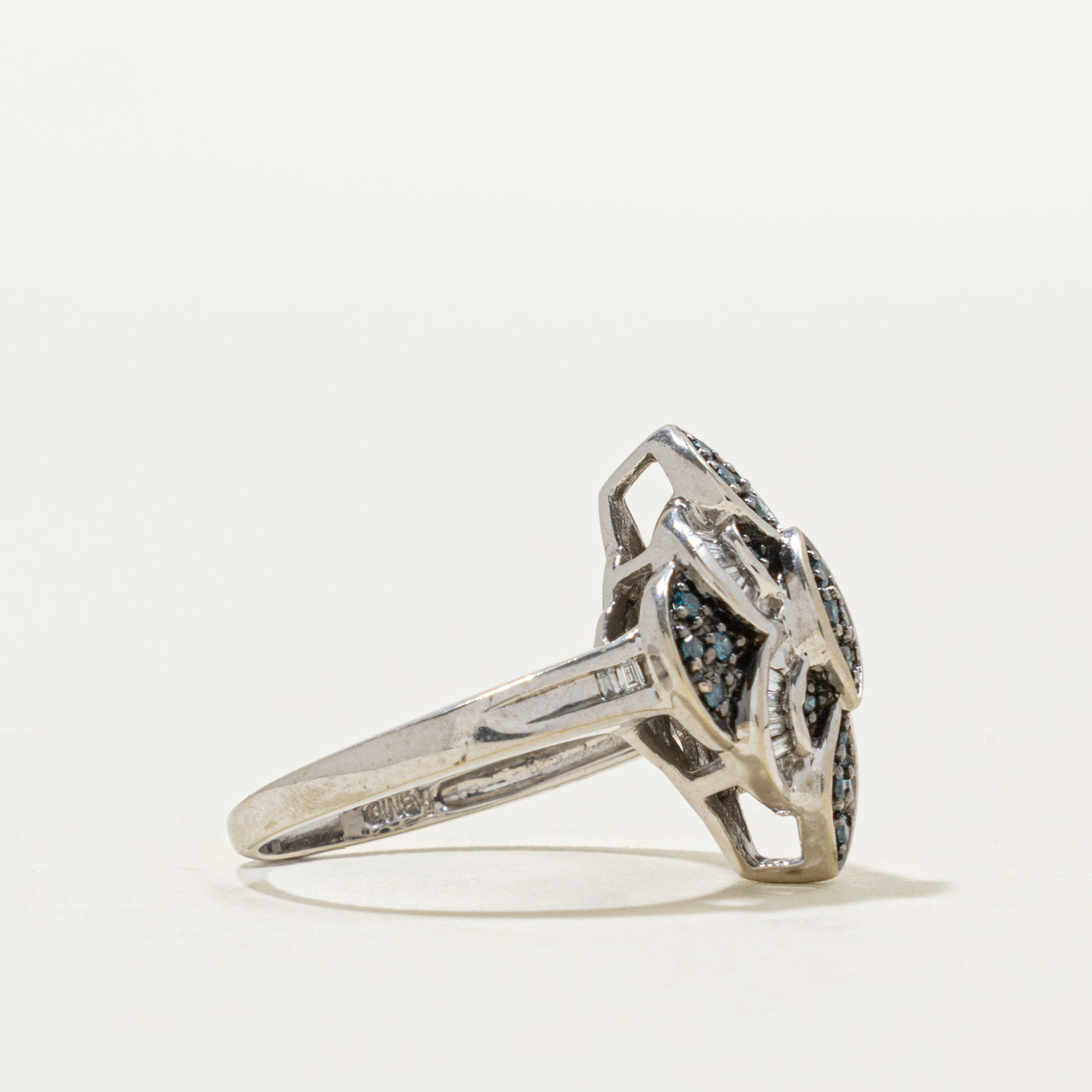 10k Blue & White Diamond Cluster Geometric Ring | 0.18ctw | SZ 6.75