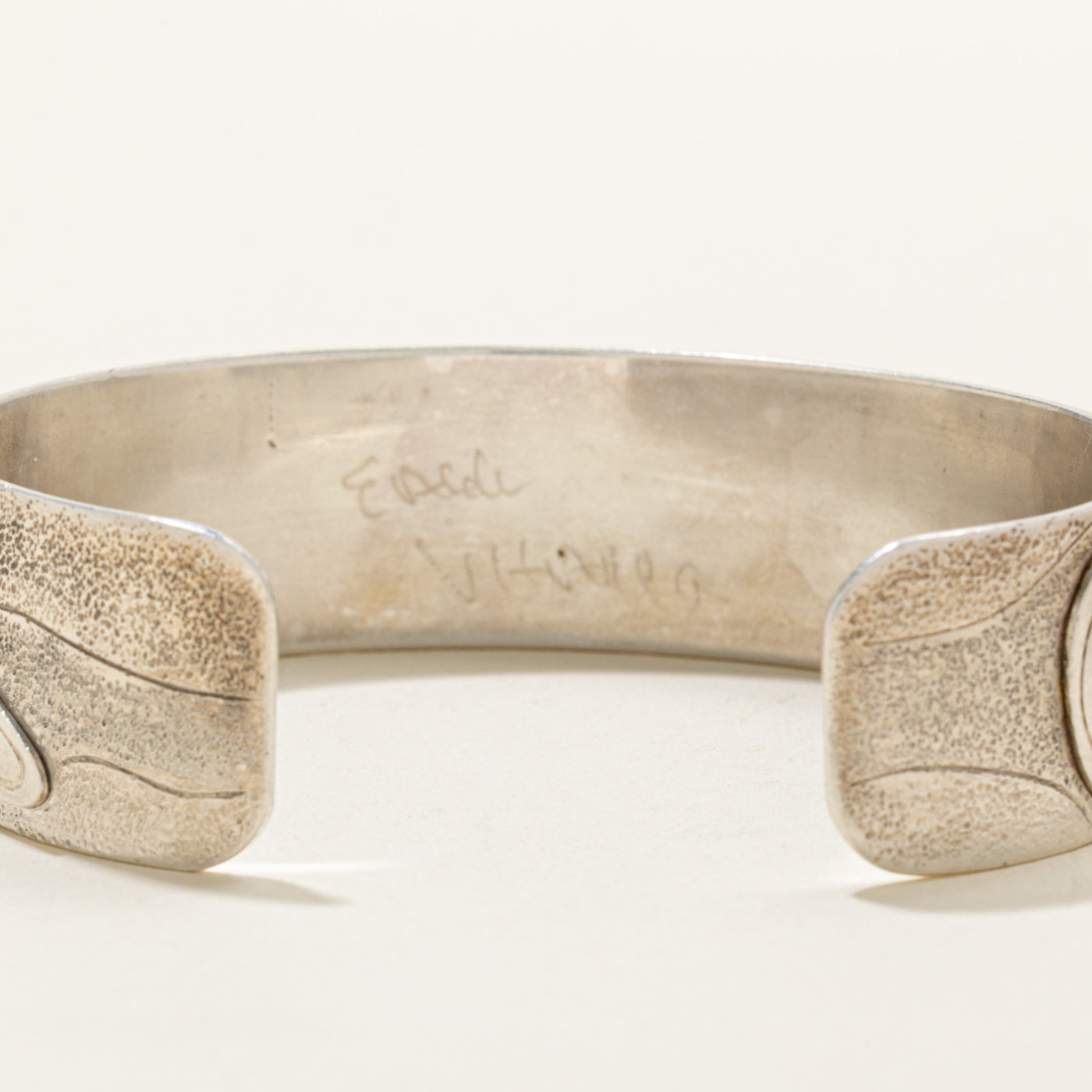 Sterling Silver Indigenous Carved Eagle Cuff | 7"