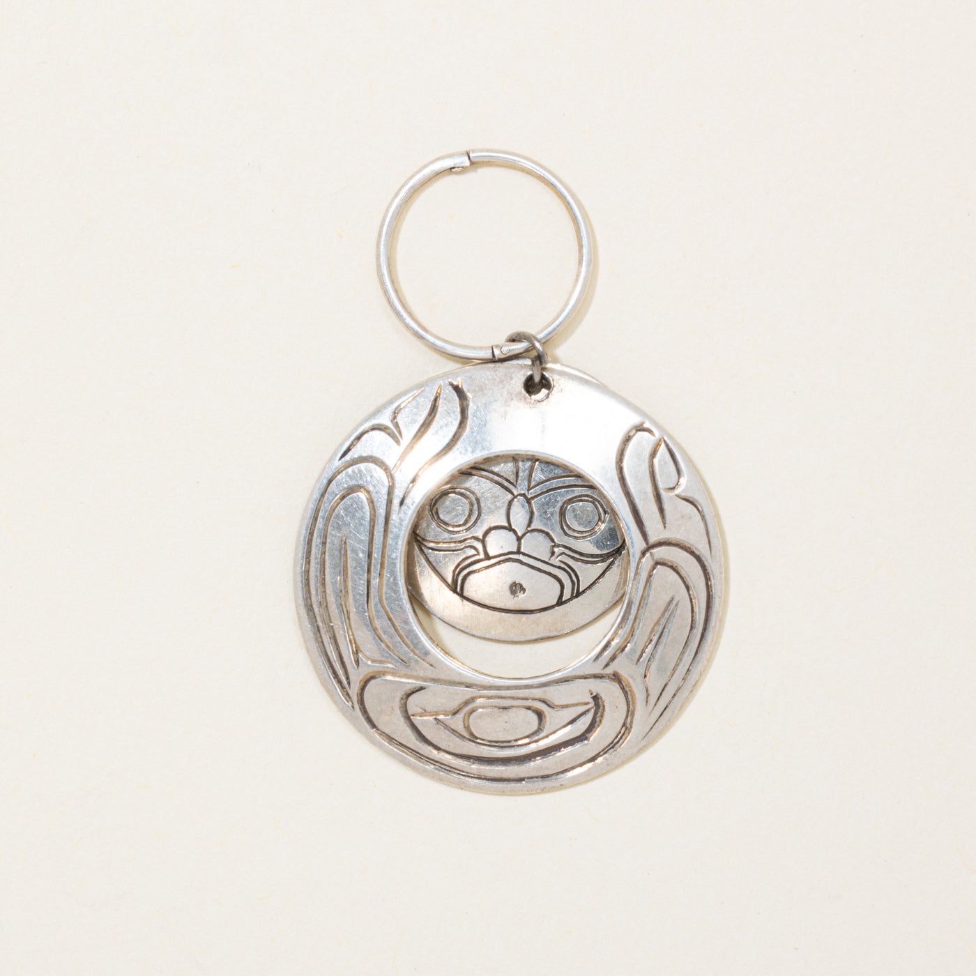 Sterling Silver Indigenous Carved Circle Pendant