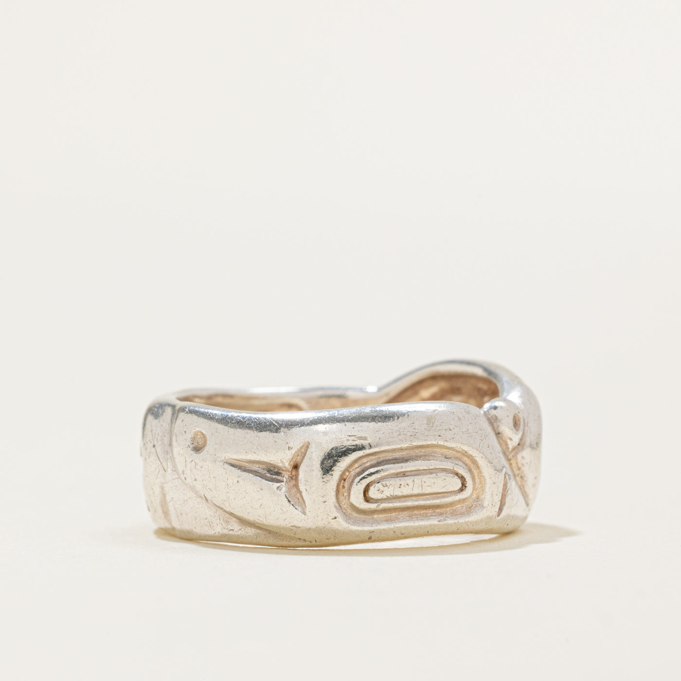 'David Neel' Sterling Silver Black Diamond Indigenous Orca Ring | 0.01ct | SZ 6.0