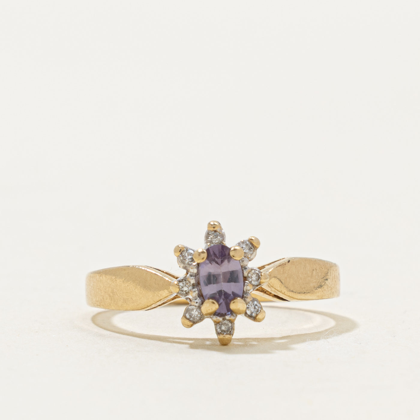 10k Synthetic Sapphire & Diamond Petal Halo Ring | 0.25ct, 0.03ctw | SZ 6.25