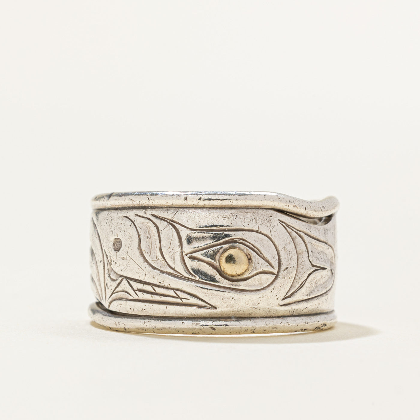 'David Neel' Sterling Silver & 14k Gold Indigenous Bear Ring | 11mm | SZ 6.5