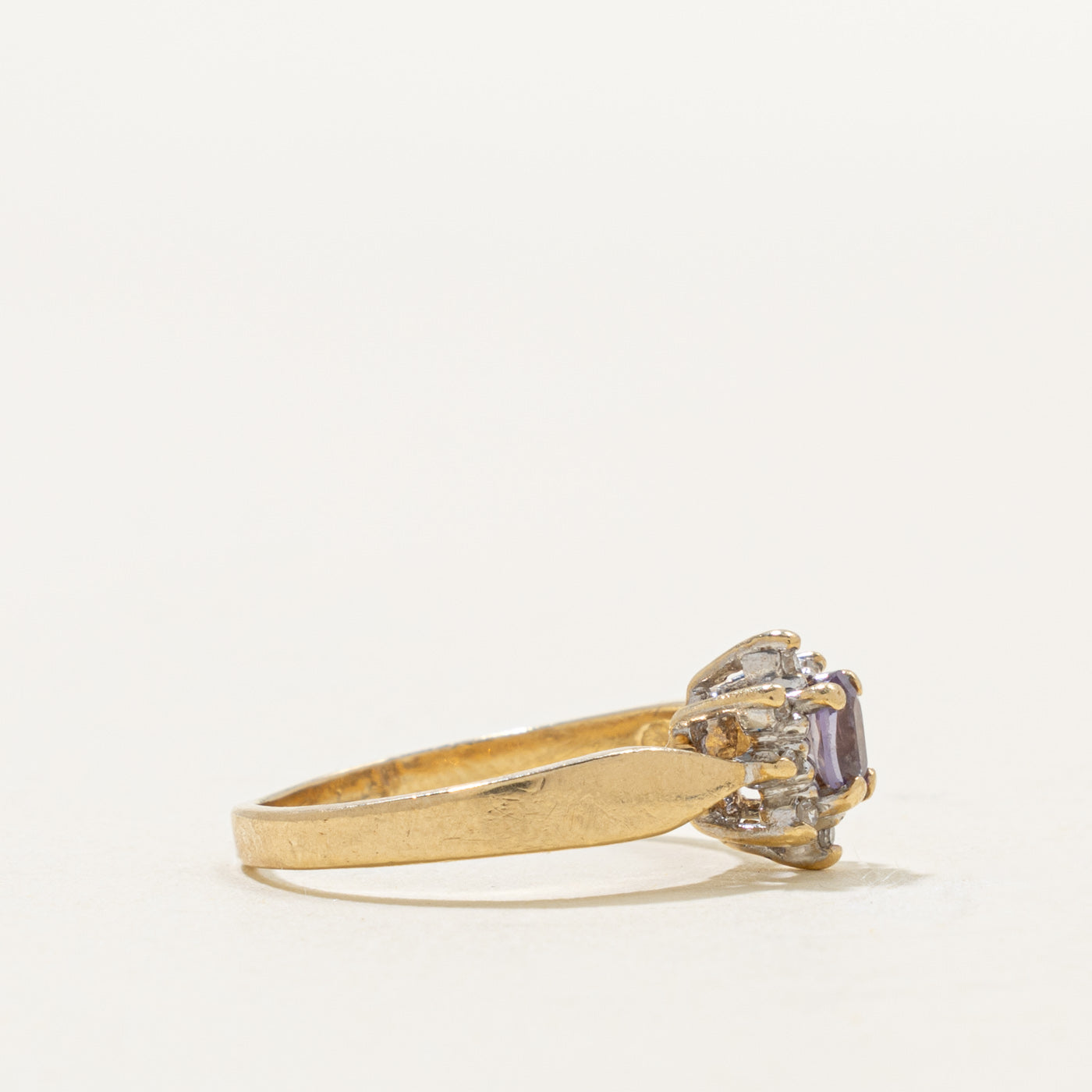 10k Synthetic Sapphire & Diamond Petal Halo Ring | 0.25ct, 0.03ctw | SZ 6.25