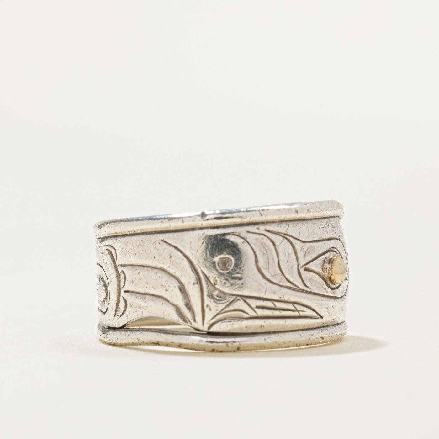 'David Neel' Sterling Silver & 14k Gold Indigenous Bear Ring | 11mm | SZ 6.5