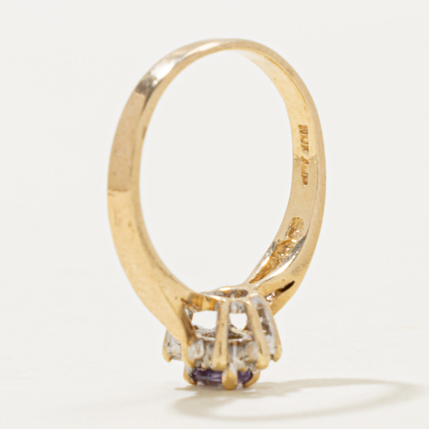 10k Synthetic Sapphire & Diamond Petal Halo Ring | 0.25ct, 0.03ctw | SZ 6.25