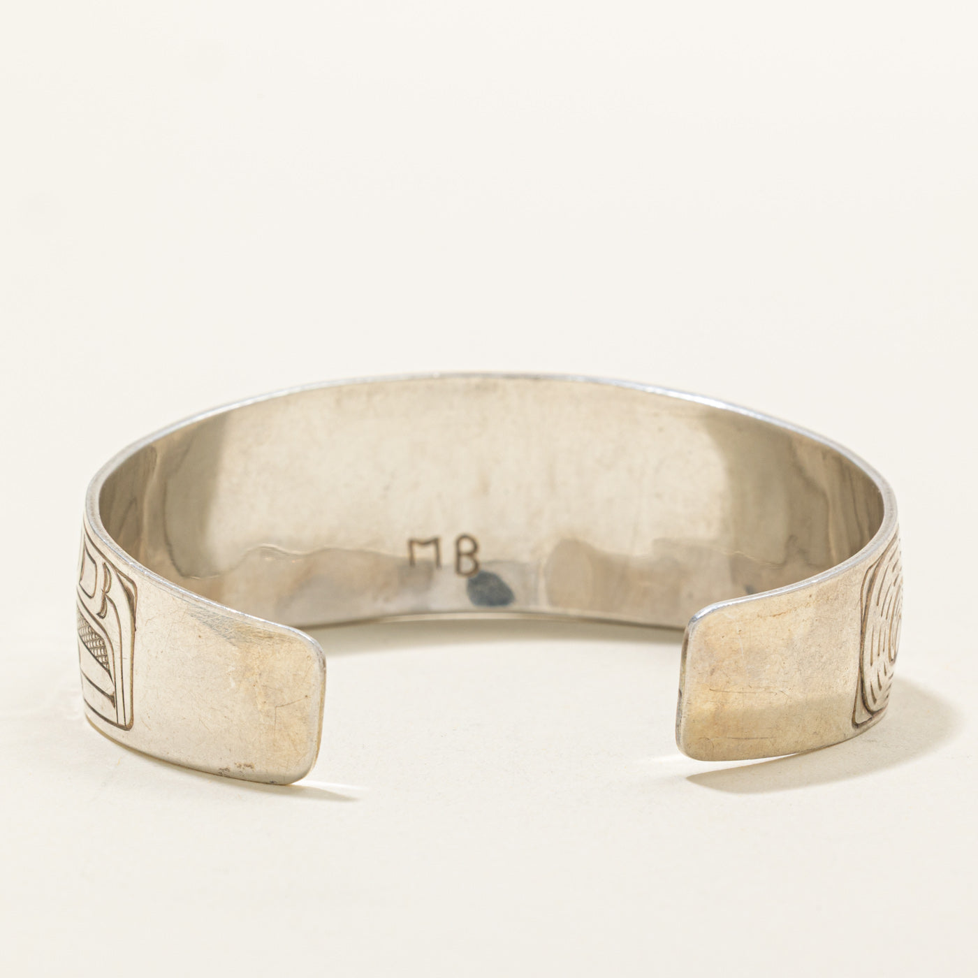 Sterling Silver Indigenous Carved Wolf & Thunderbird Cuff | 6"