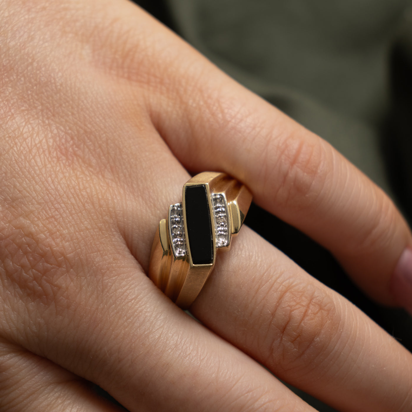 10k Onyx & Diamond Geometric Ring | 0.30ct, 0.01ctw | SZ 11.25