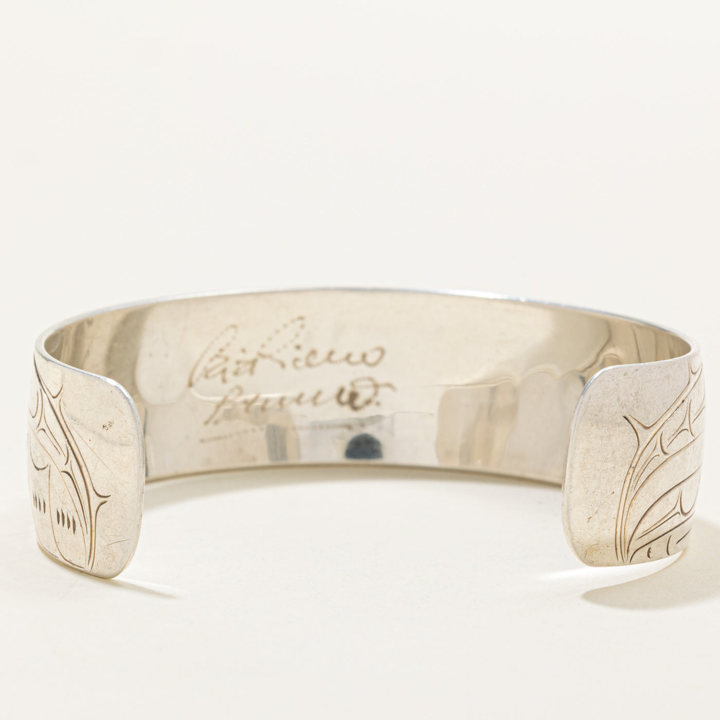 Sterling Silver Indigenous Carved Eagle & Hummingbird Cuff | 6"